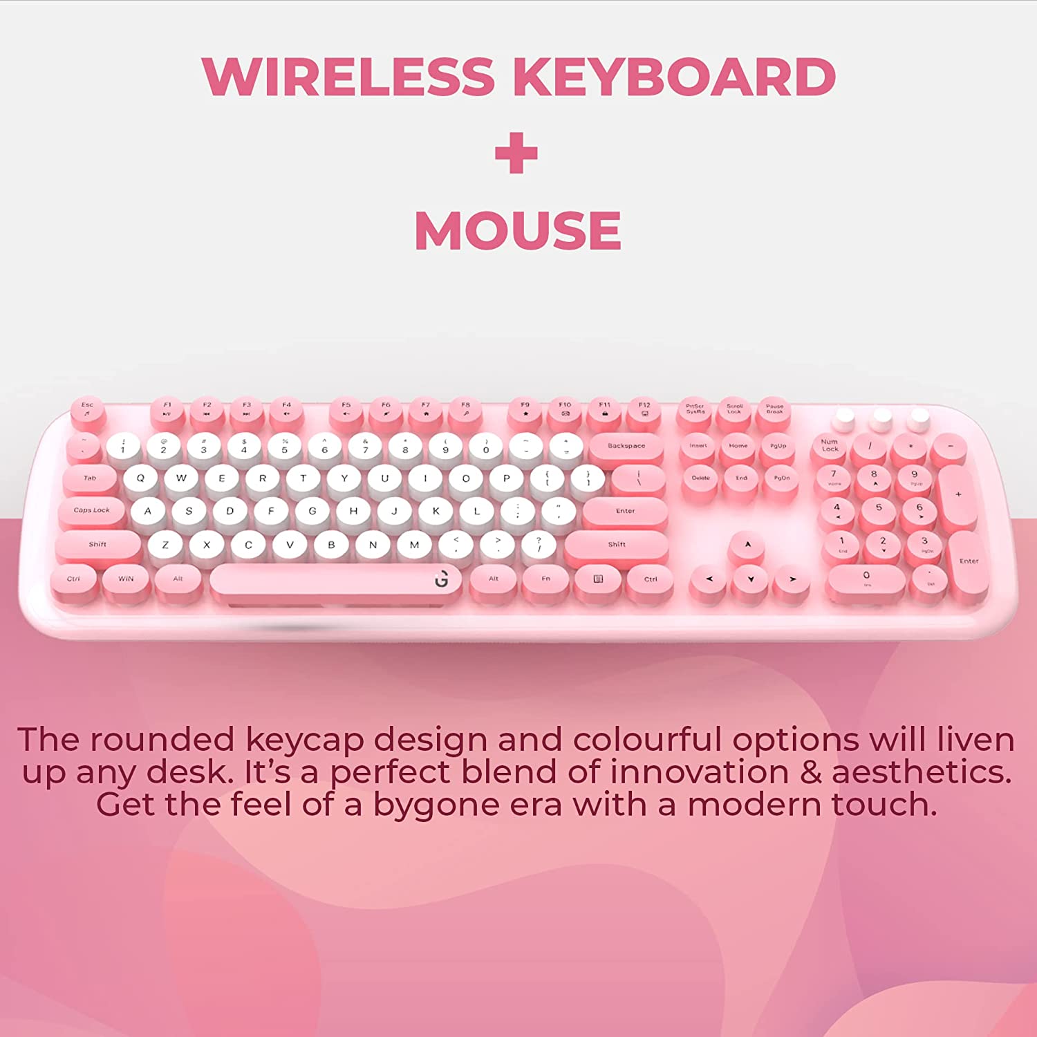 iGear KeyBee Pro Wireless Keyboard & Mouse Combo (104 Keys, 1600 DPI Adjustable, Removable Key Caps, Pink)_12