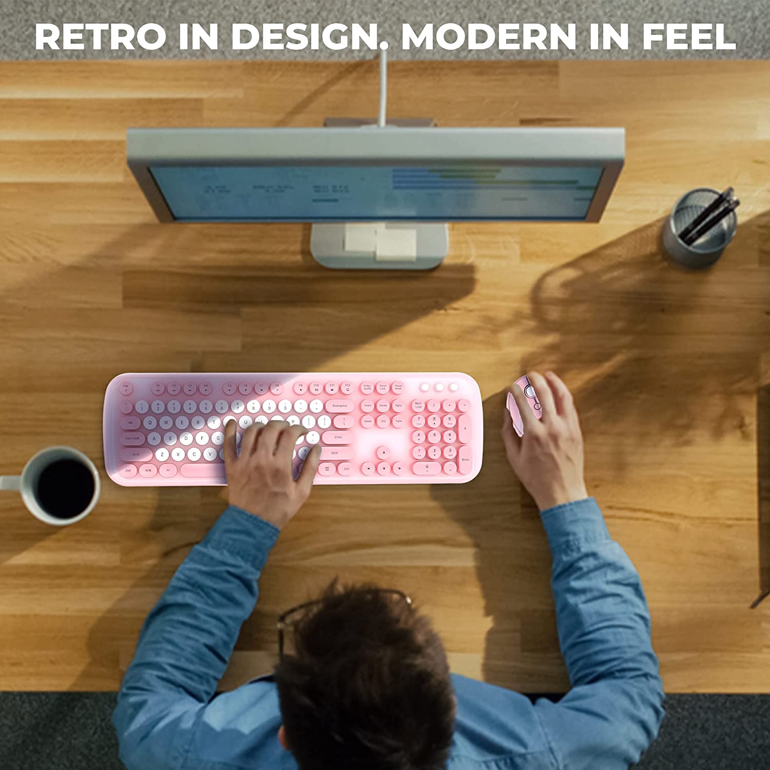 iGear KeyBee Pro Wireless Keyboard & Mouse Combo (104 Keys, 1600 DPI Adjustable, Removable Key Caps, Pink)_5