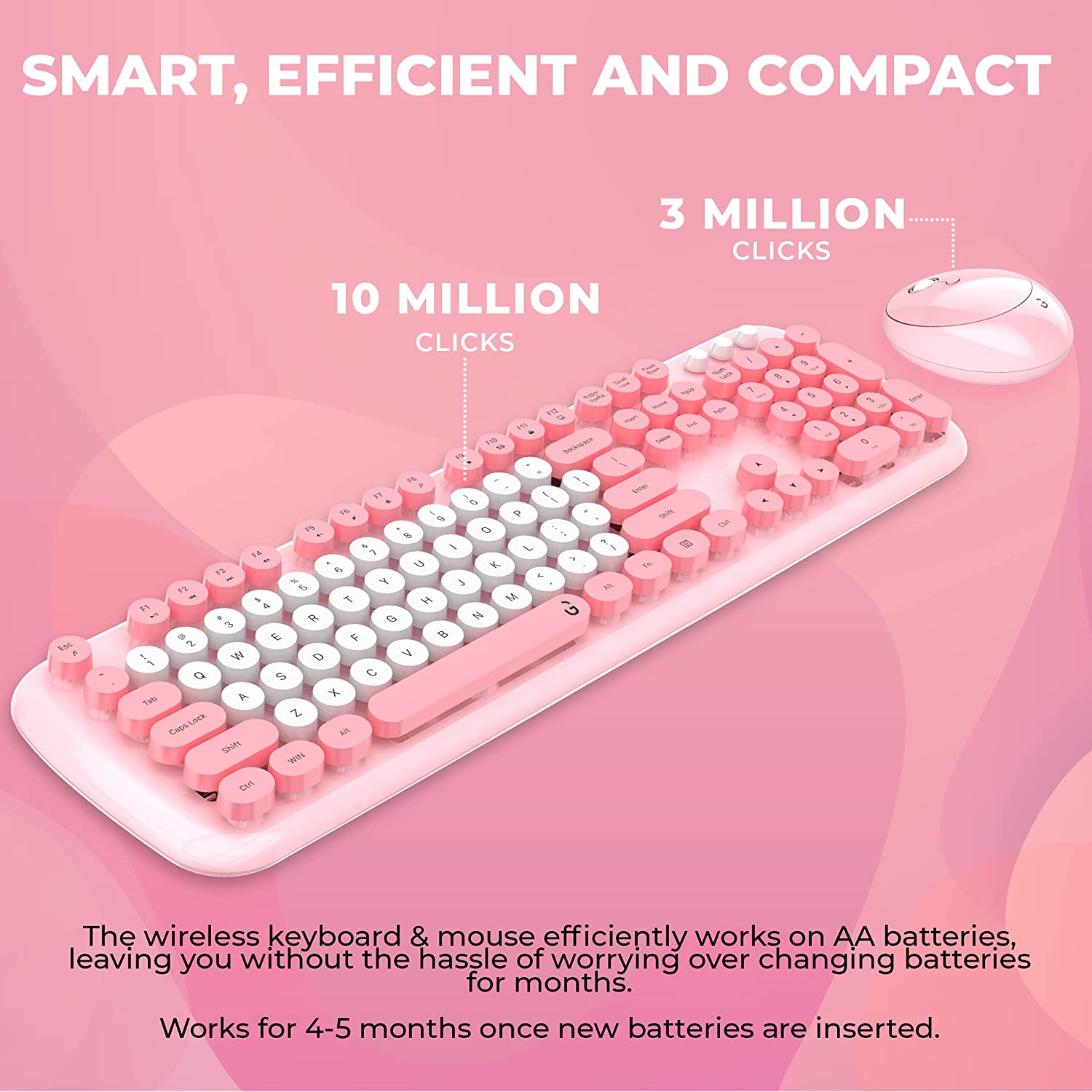 iGear KeyBee Pro Wireless Keyboard & Mouse Combo (104 Keys, 1600 DPI Adjustable, Removable Key Caps, Pink)_7