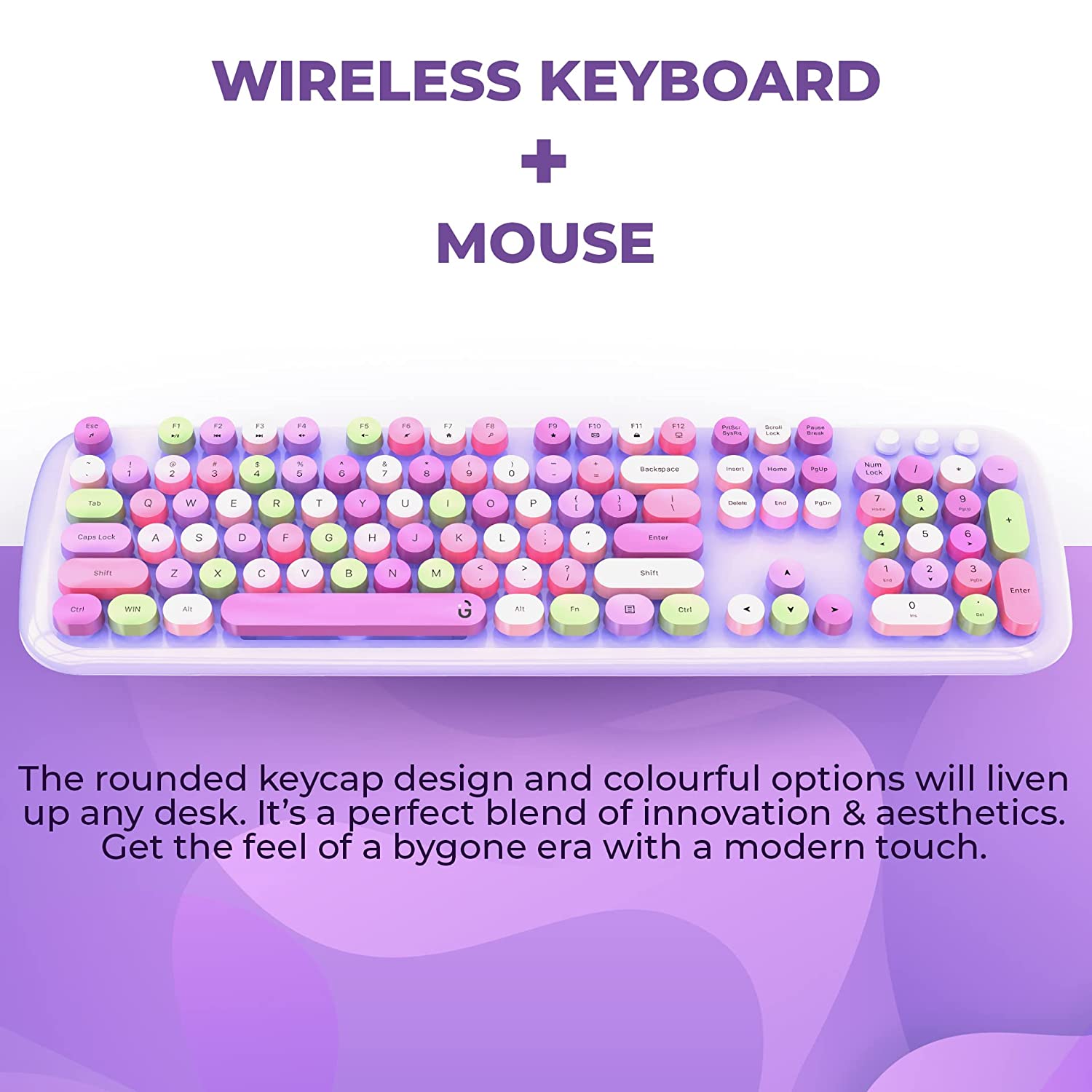 iGear KeyBee Pro Wireless Keyboard & Mouse Combo (104 Keys, 1600 DPI Adjustable, Removable Key Caps, Purple)_8