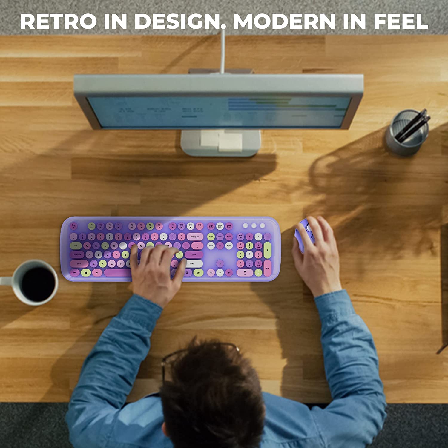 iGear KeyBee Pro Wireless Keyboard & Mouse Combo (104 Keys, 1600 DPI Adjustable, Removable Key Caps, Purple)_9