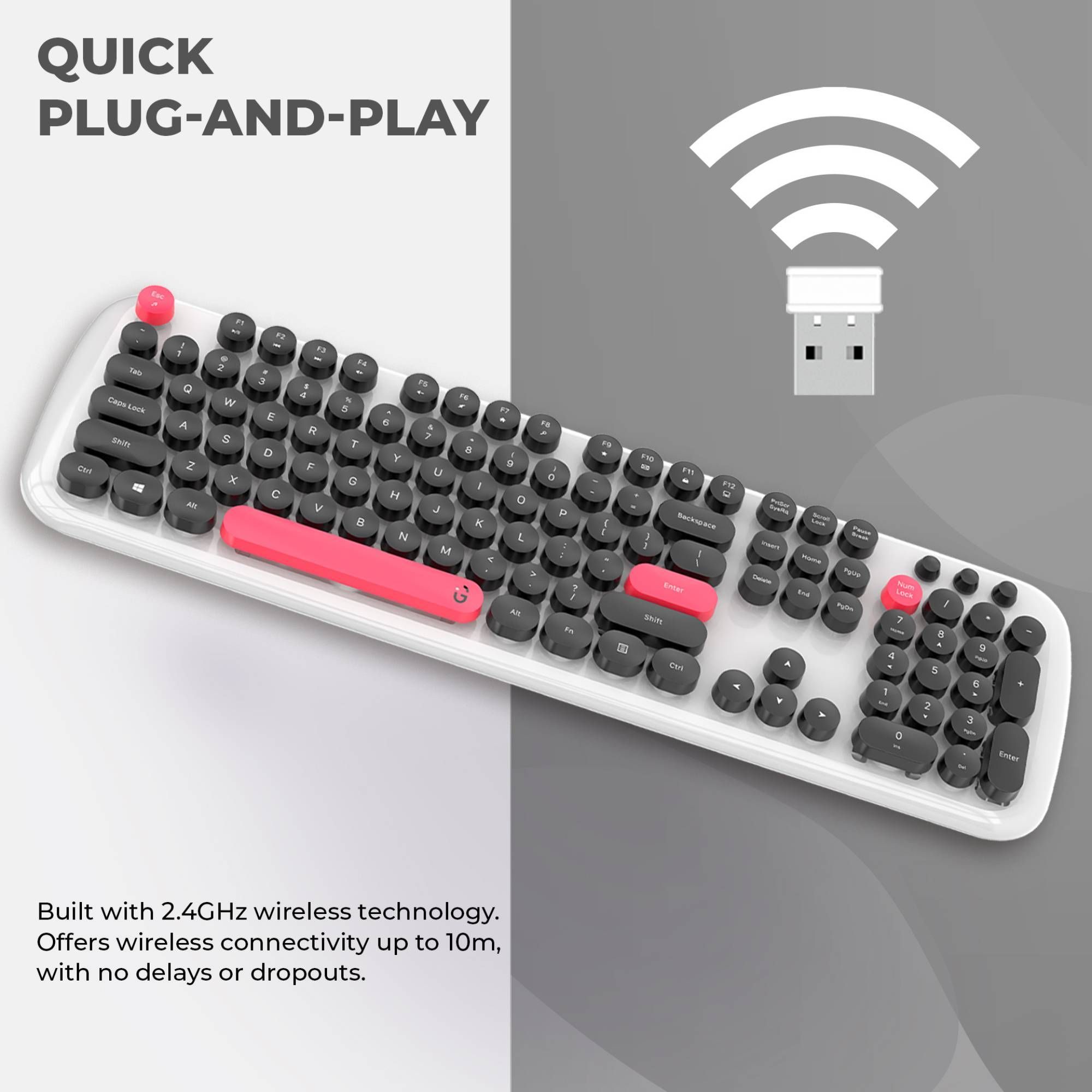 iGear KeyBee Pro Wireless Keyboard & Mouse Combo (100 Keys, 1600 DPI Adjustable, Removable Key Caps, White) iGear KeyBee Pro Wireless Keyboard & Mouse Combo (100 Keys, 1600 DPI Adjustable, Removable Key Caps, White)_8
