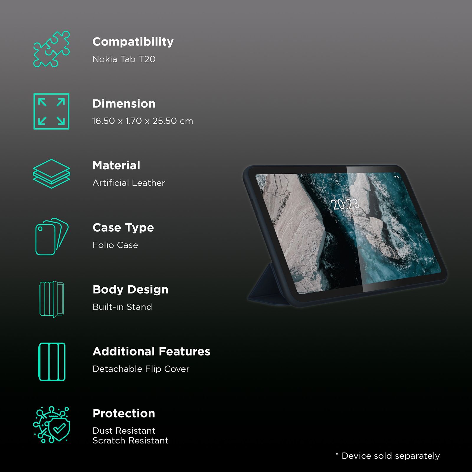 NOKIA CT20 Premium Artificial Leather Flip Cover for NOKIA Tab T20 (Sleep & Wake Functions, Black)_2