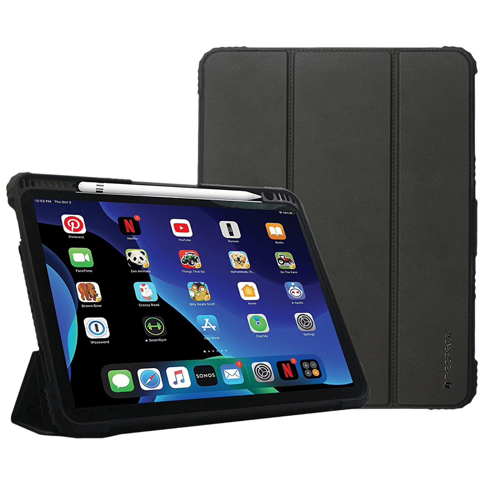 Neopack Defender Polycarbonate, TPU Flip Cover for Apple iPad Air, iPad Pro (2nd & 3rd Gen) (With Pencil Holder, Black)_1