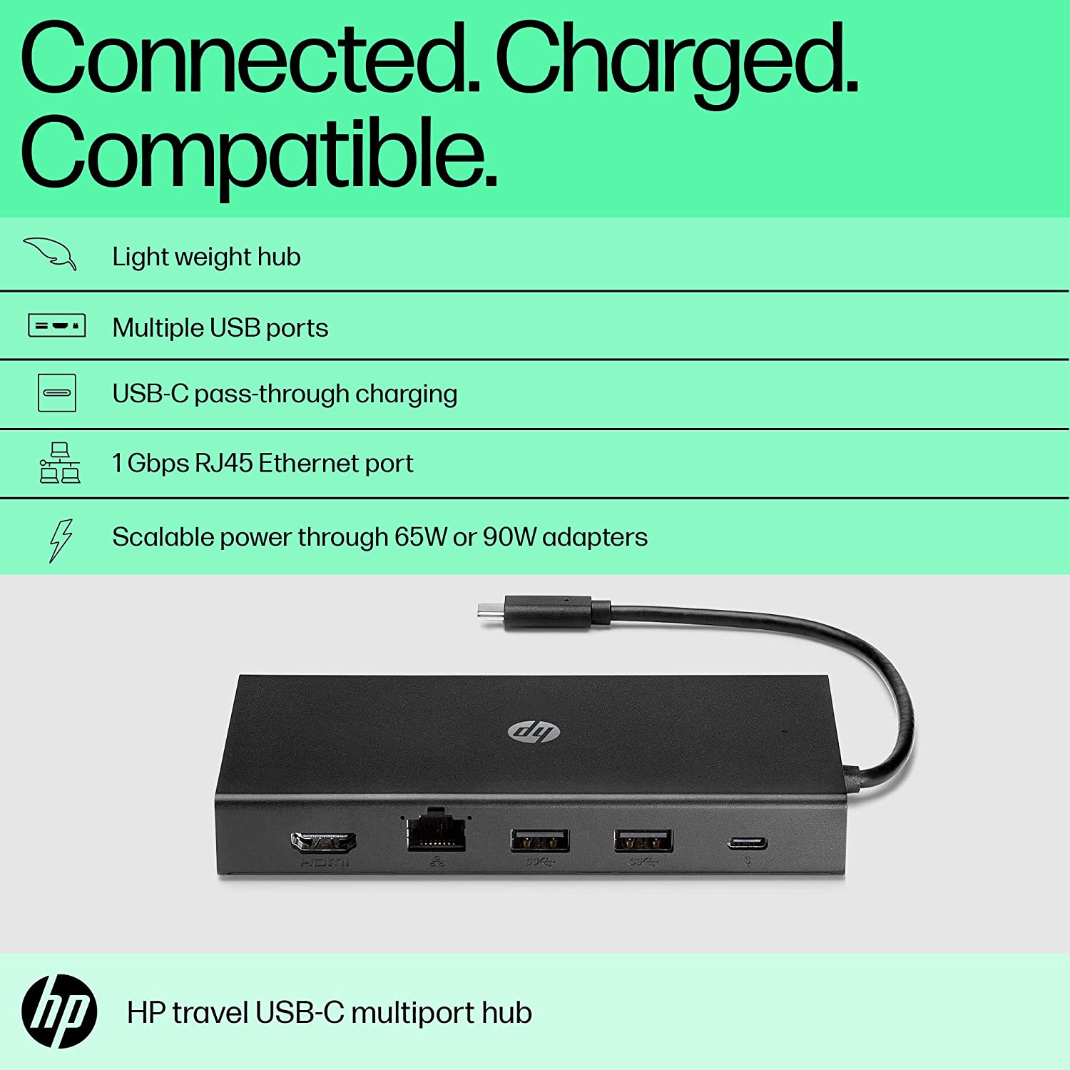 HP Travel USB 3.2 Type C to USB 2.0 Type A, VGA Port, LAN Port, SD Card Slot, MicroSD Card Slot, 3.5mm Stereo, HDMI Type A, USB 3.2 Type C Multi-Port Hub (Pass-Through Charging, Black)_2