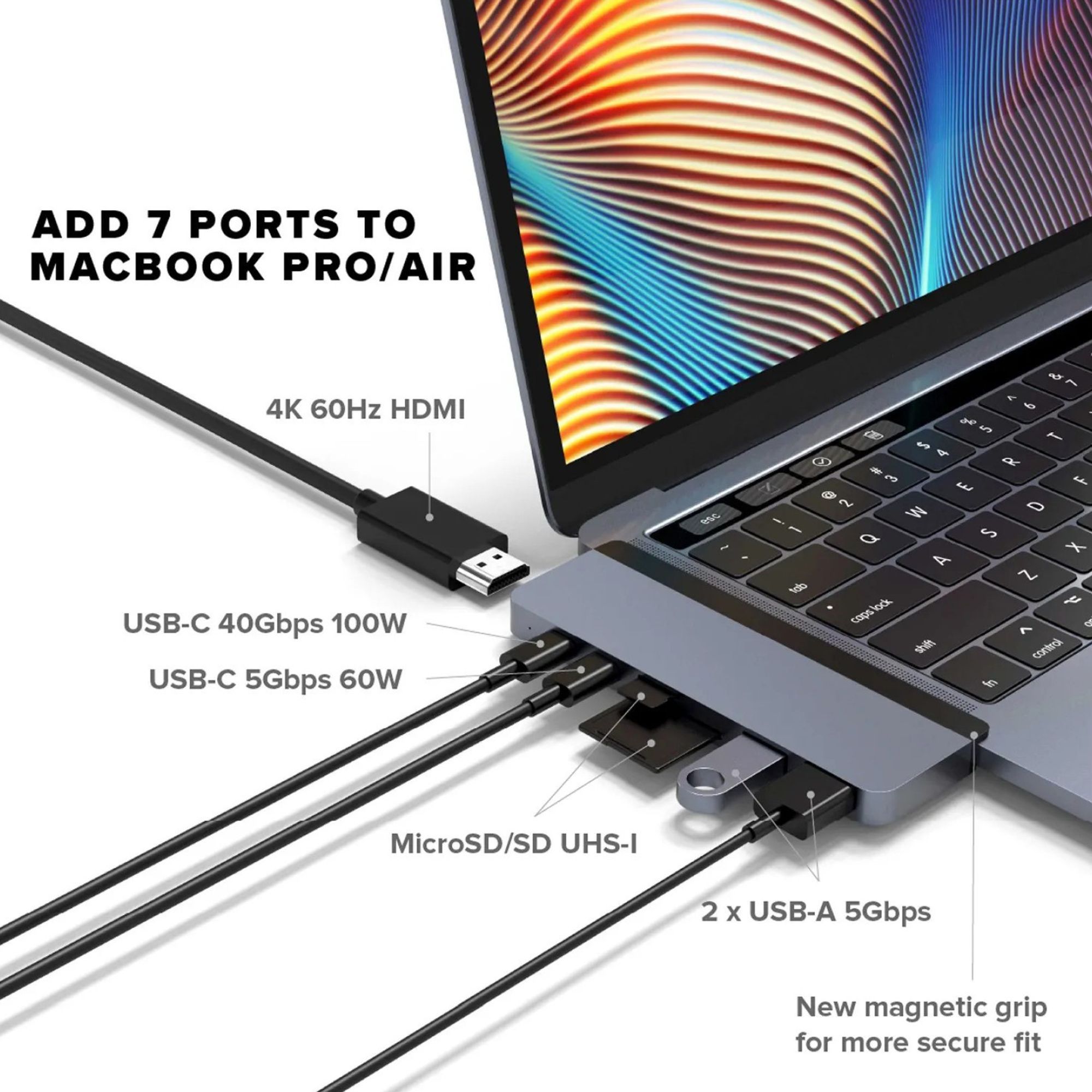 HYPERDRIVE DUO 7-in-2 USB 3.0 Type C to USB 3.0 Type C, USB 3.0 Type A, HDMI Type A, SD Card Slot, MicroSD Card Slot USB Hub (Magnetic Strip Mounting, Space Grey)_10