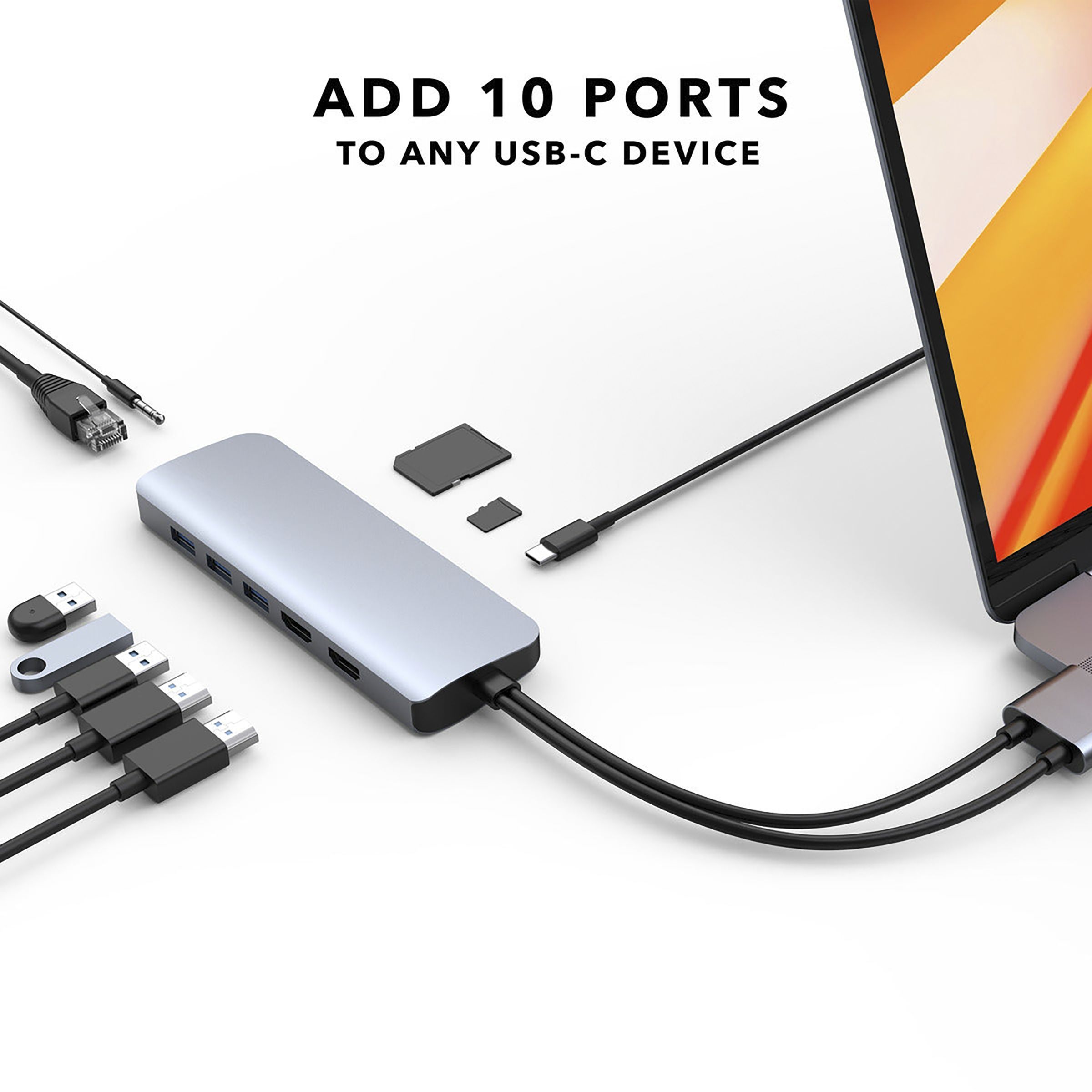 HYPERDRIVE VIPER 10-in-2 USB 3.0 Type C to USB 3.0 Type C, HDMI Type A, 3.5mm Stereo, USB 3.0 Type A, LAN Port, SD Card Slot, MicroSD Card Slot USB Hub (Pass-Through Charging, Space Grey)_4