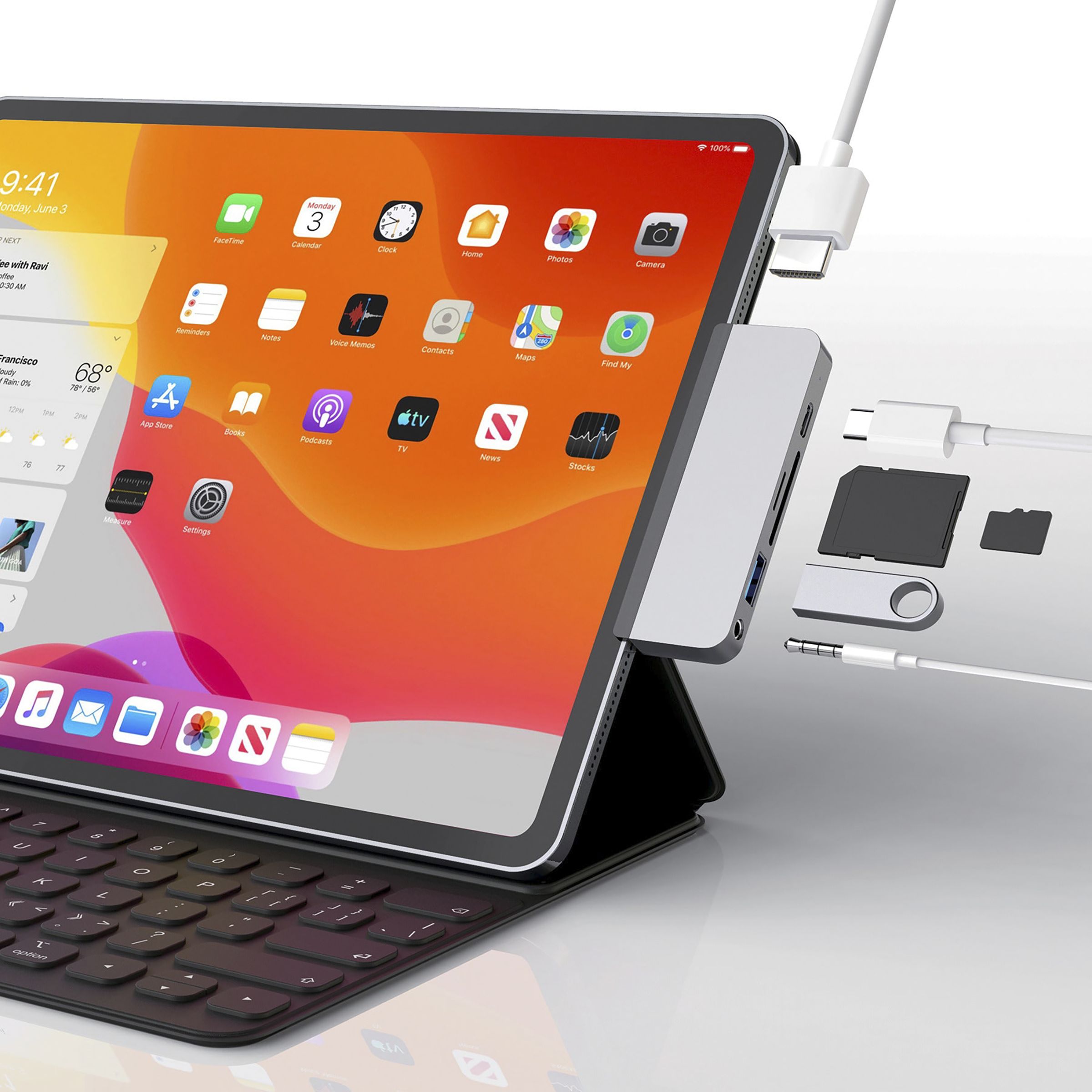 HYPERDRIVE 6-in-1 USB 3.2 Type C to USB 3.0 Type C, USB 3.1 Type A, HDMI Type A, SD Card Slot, MicroSD Card Slot, 3.5mm Stereo USB Hub (Pass-Through Charging, Space Grey)_5