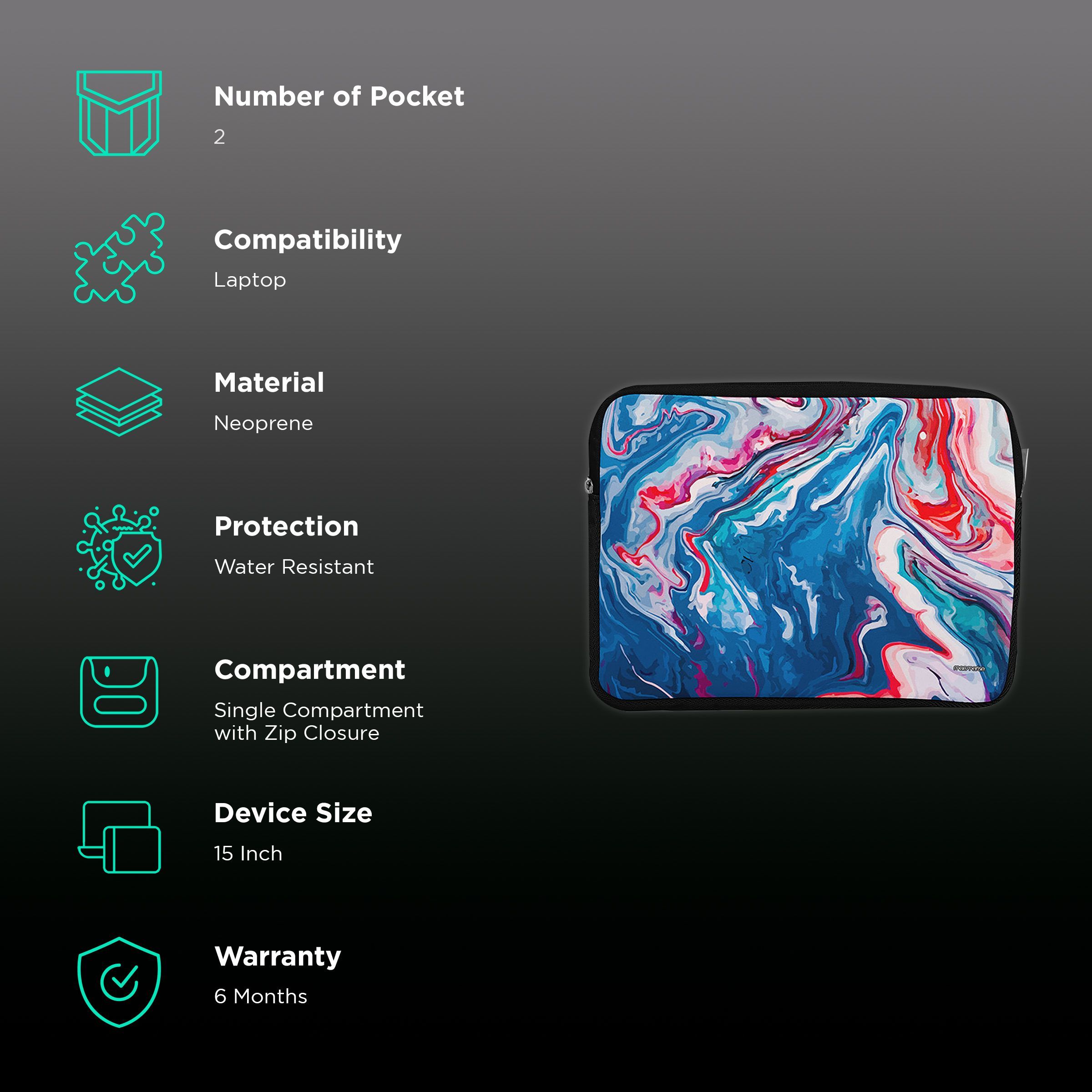 macmerise Liquid Neoprene Laptop Sleeve for 15 Inch Laptop (Water Resistant, Funk Blue)_2