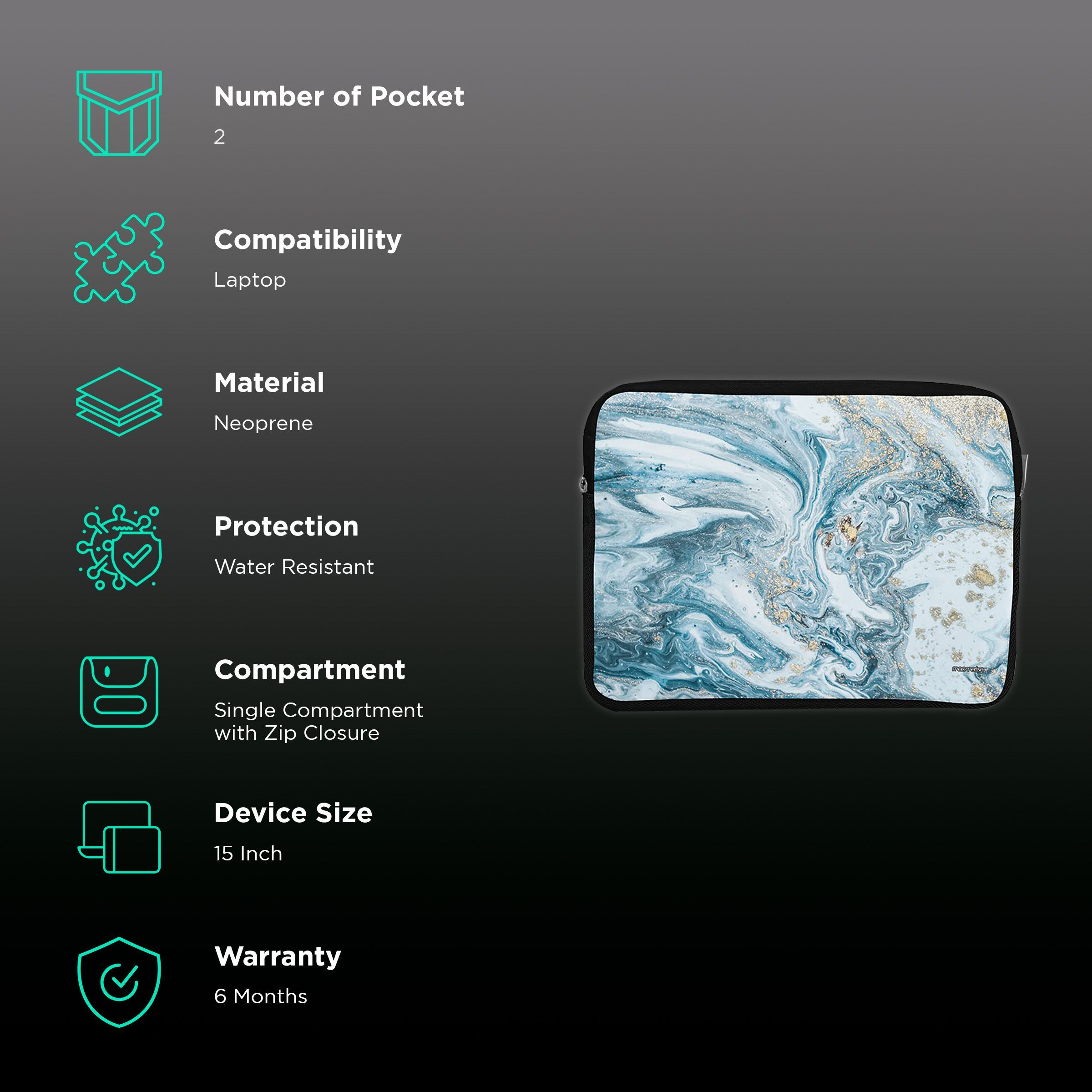 macmerise Marble Neoprene Laptop Sleeve for 15 Inch Laptop (Water Resistant, Blue Macubus)_2