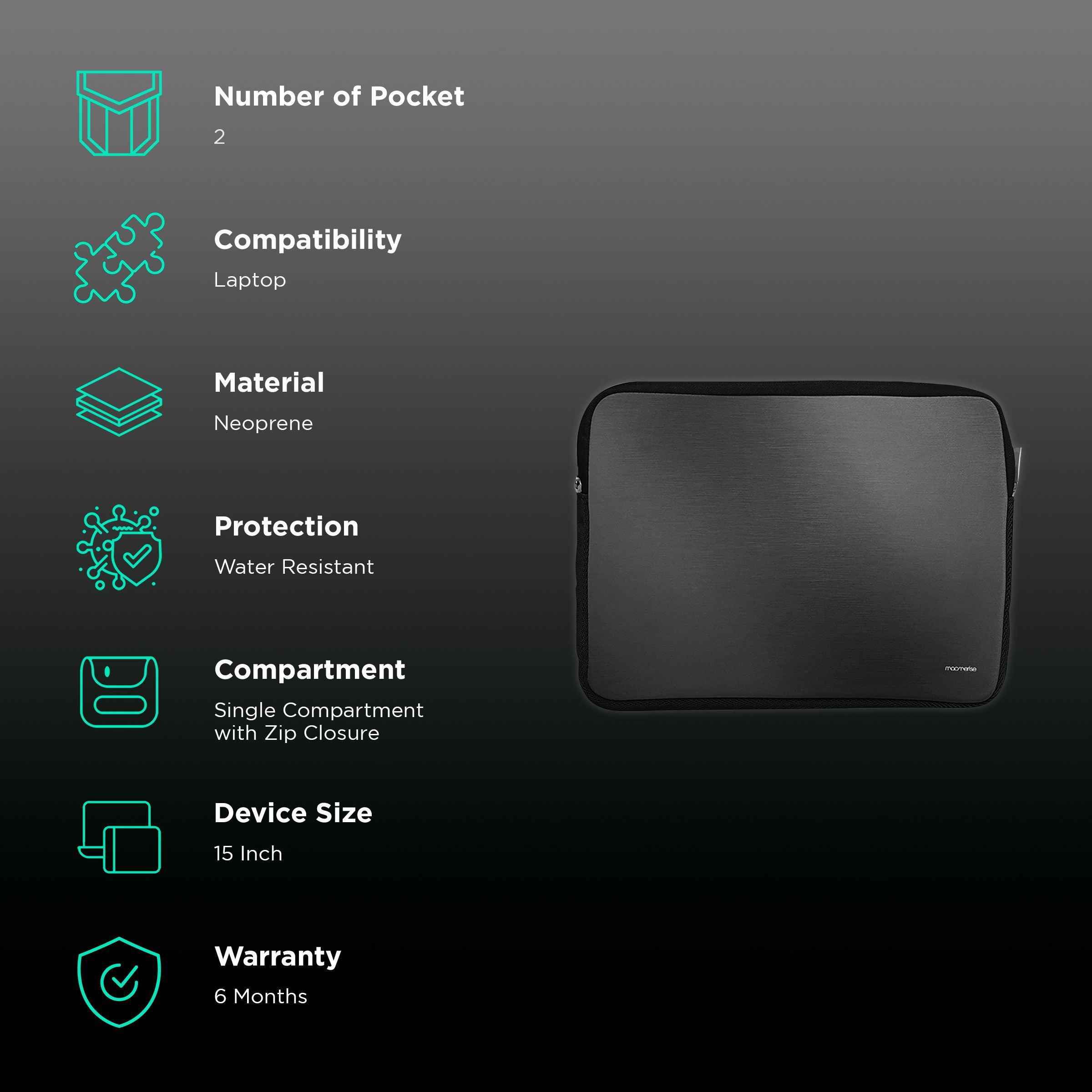 macmerise Brushed Neoprene Laptop Sleeve for 15 Inch Laptop (Water Resistant, Metal Deep Grey)_2