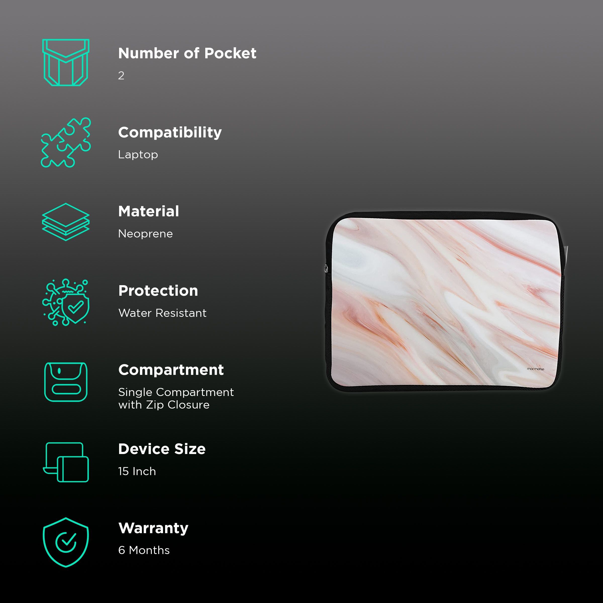 macmerise Marble Neoprene Laptop Sleeve for 15 Inch Laptop (Water Resistant, Rosa Levanto)_2