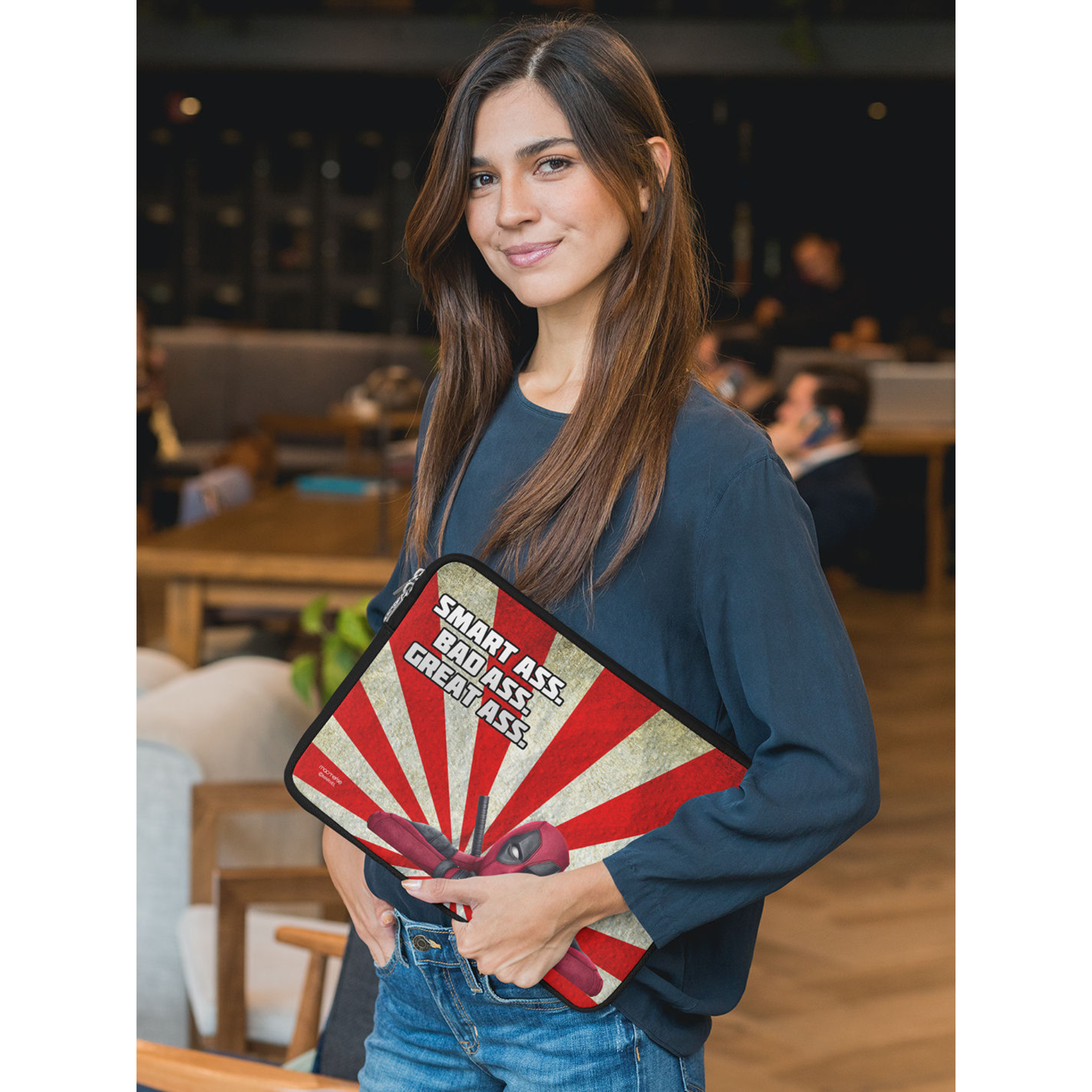 macmerise Smart Ass Deadpool Neoprene Laptop Sleeve for 15 Inch Laptop (Water Resistant, Multi Color)_4