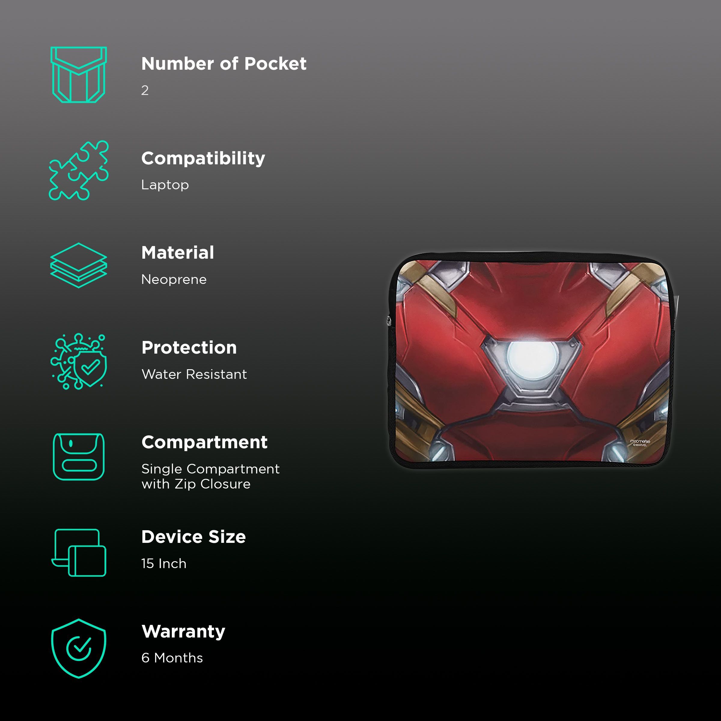 macmerise Suit up Ironman Neoprene Laptop Sleeve for 15 Inch Laptop (Water Resistant, Multi Color) macmerise Suit up Ironman Neoprene Laptop Sleeve for 15 Inch Laptop (Water Resistant, Multi Color)_2