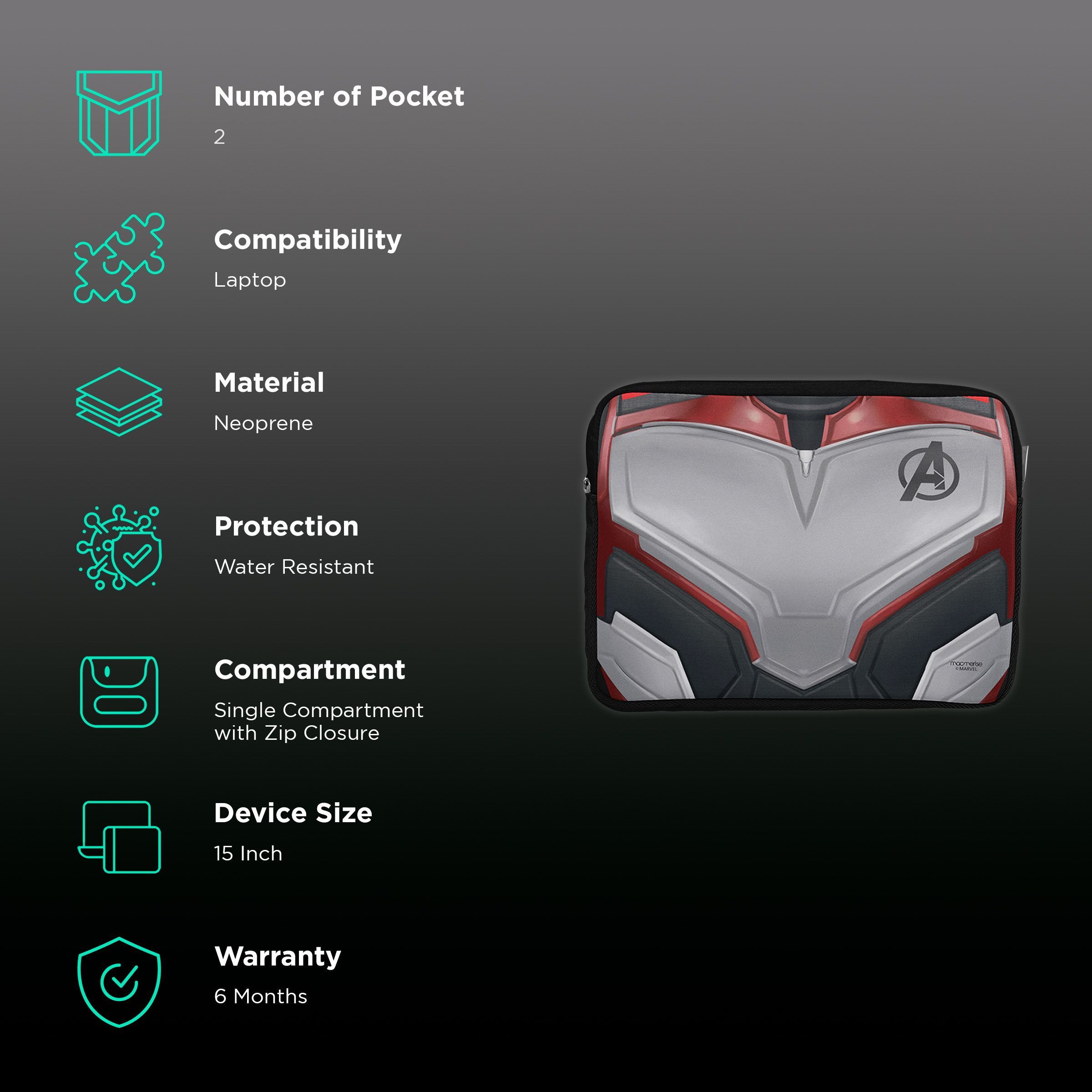 macmerise Avengers Endgame Suit Neoprene Laptop Sleeve for 15 Inch Laptop (Water Resistant, Multi Color)_3