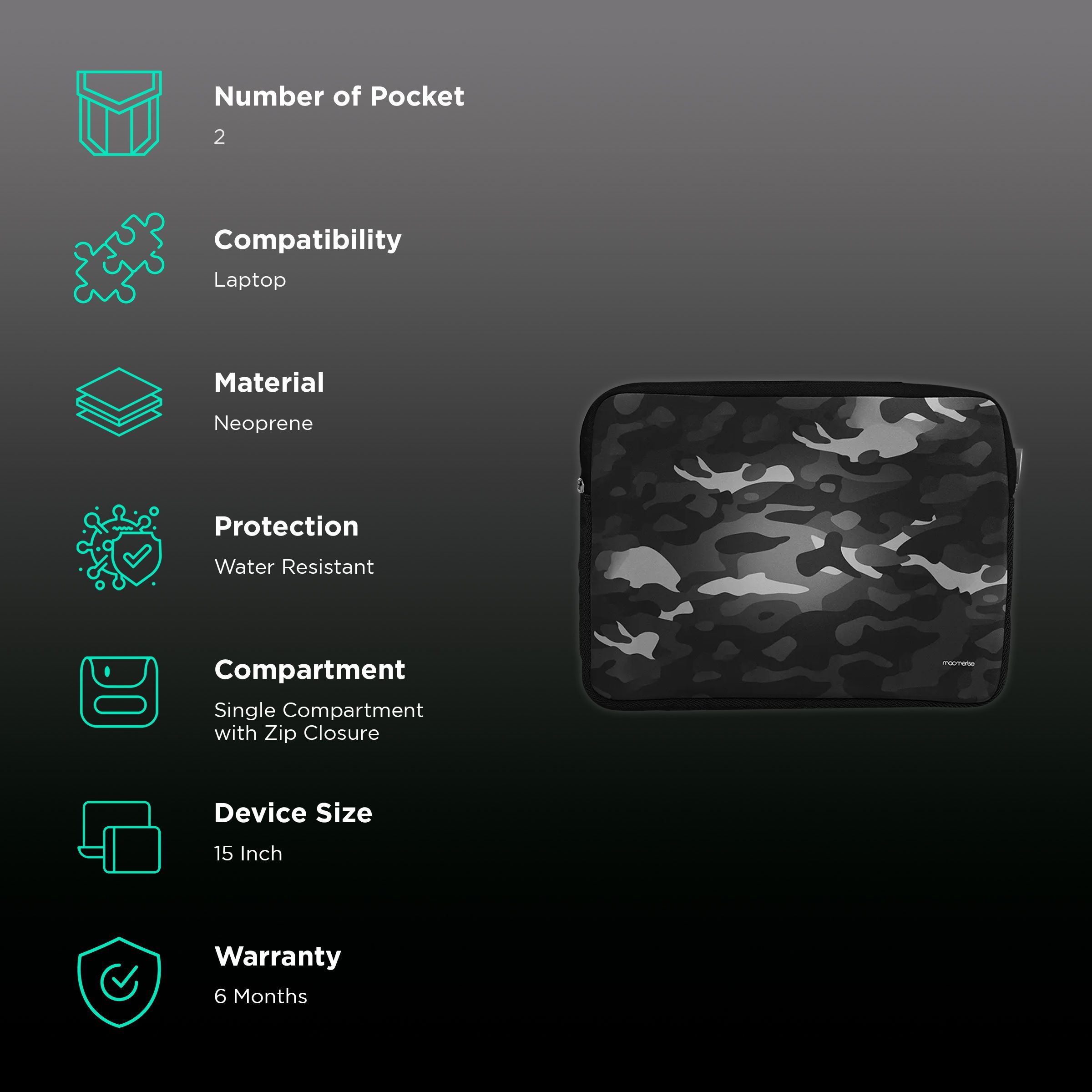macmerise Camo Gunmetal Neoprene Laptop Sleeve for 15 Inch Laptop (Water Resistant, Grey) macmerise Camo Gunmetal Neoprene Laptop Sleeve for 15 Inch Laptop (Water Resistant, Grey)_3