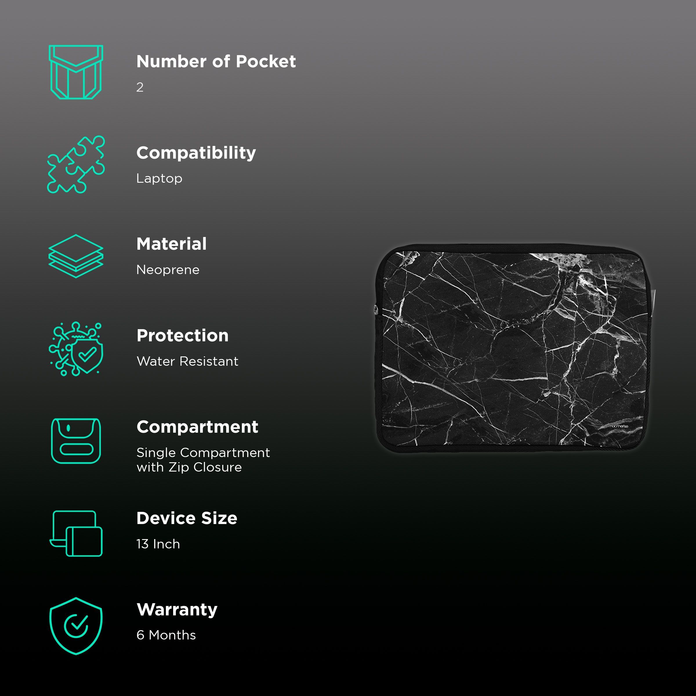 macmerise Marble Neoprene Laptop Sleeve for 13 Inch Laptop (Water Resistant, Noir Belge)_3