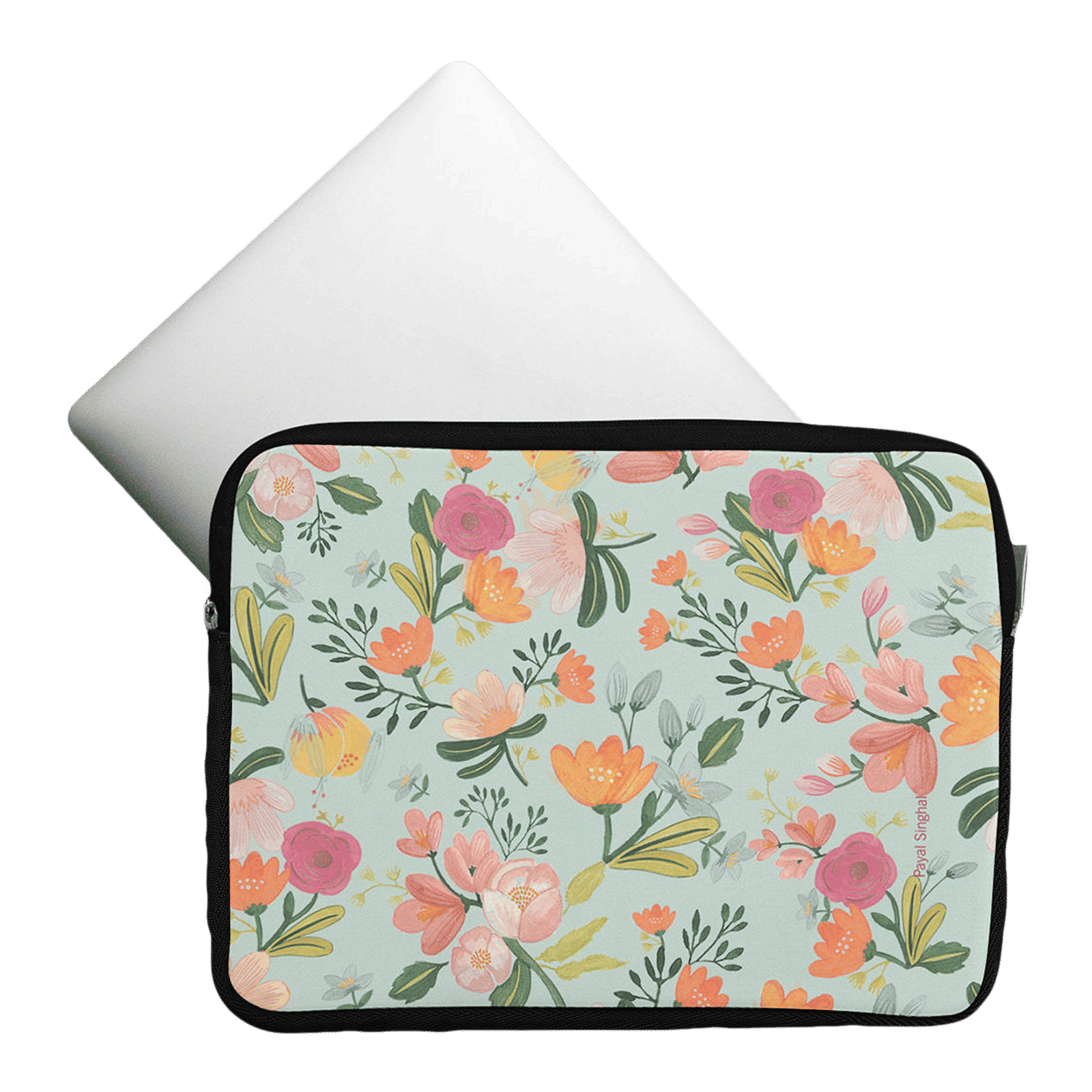 macmerise Payal Singhal Aqua Handpainted Flower Neoprene Laptop Sleeve for 13 Inch Laptop (Water Resistant, Multi Color)_7