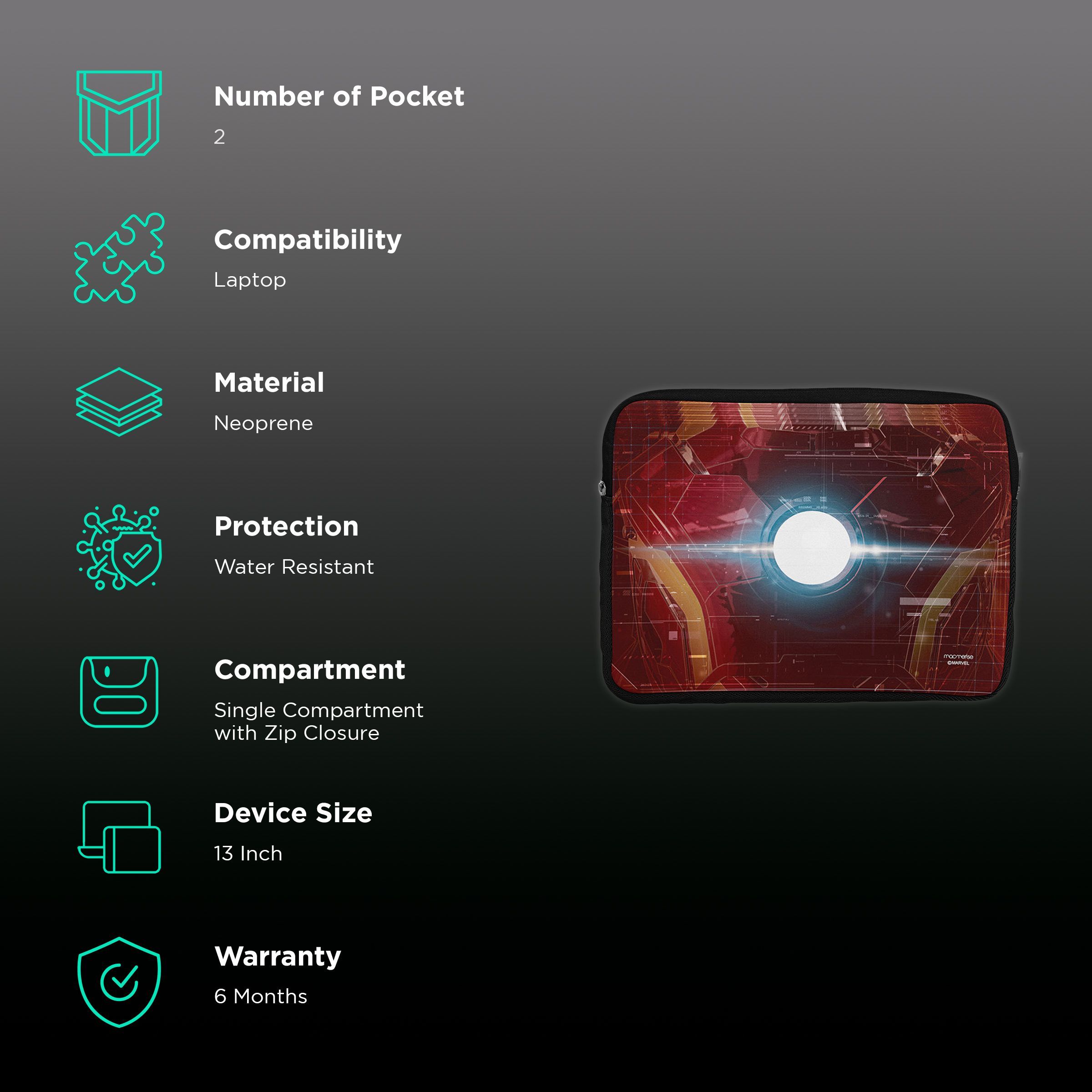 macmerise Suit of Armour Neoprene Laptop Sleeve for 13 Inch Laptop (Water Resistant, Multi Color)_2