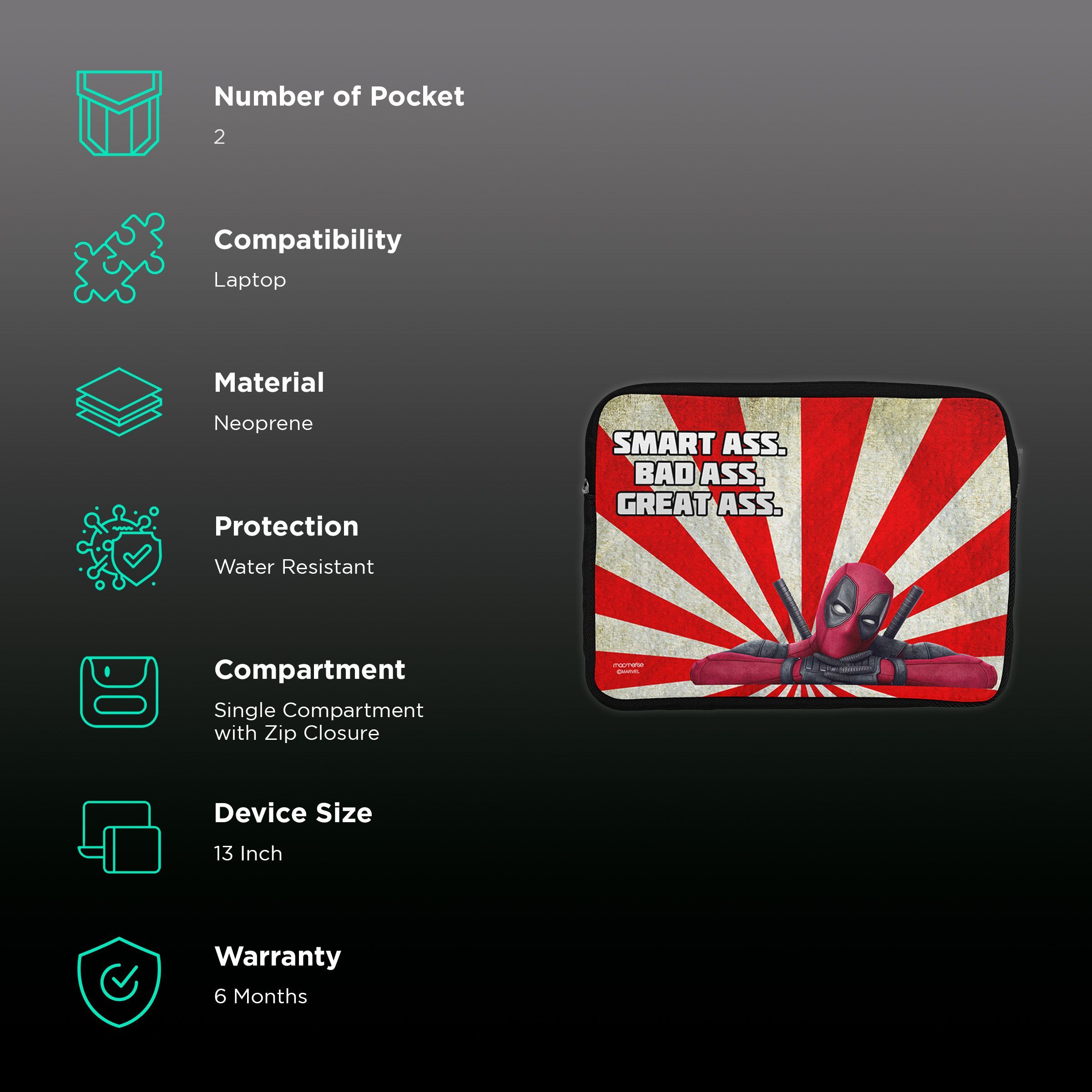 macmerise Smart Ass Deadpool Neoprene Laptop Sleeve for 13 Inch Laptop (Water Resistant, Multi Color)_2