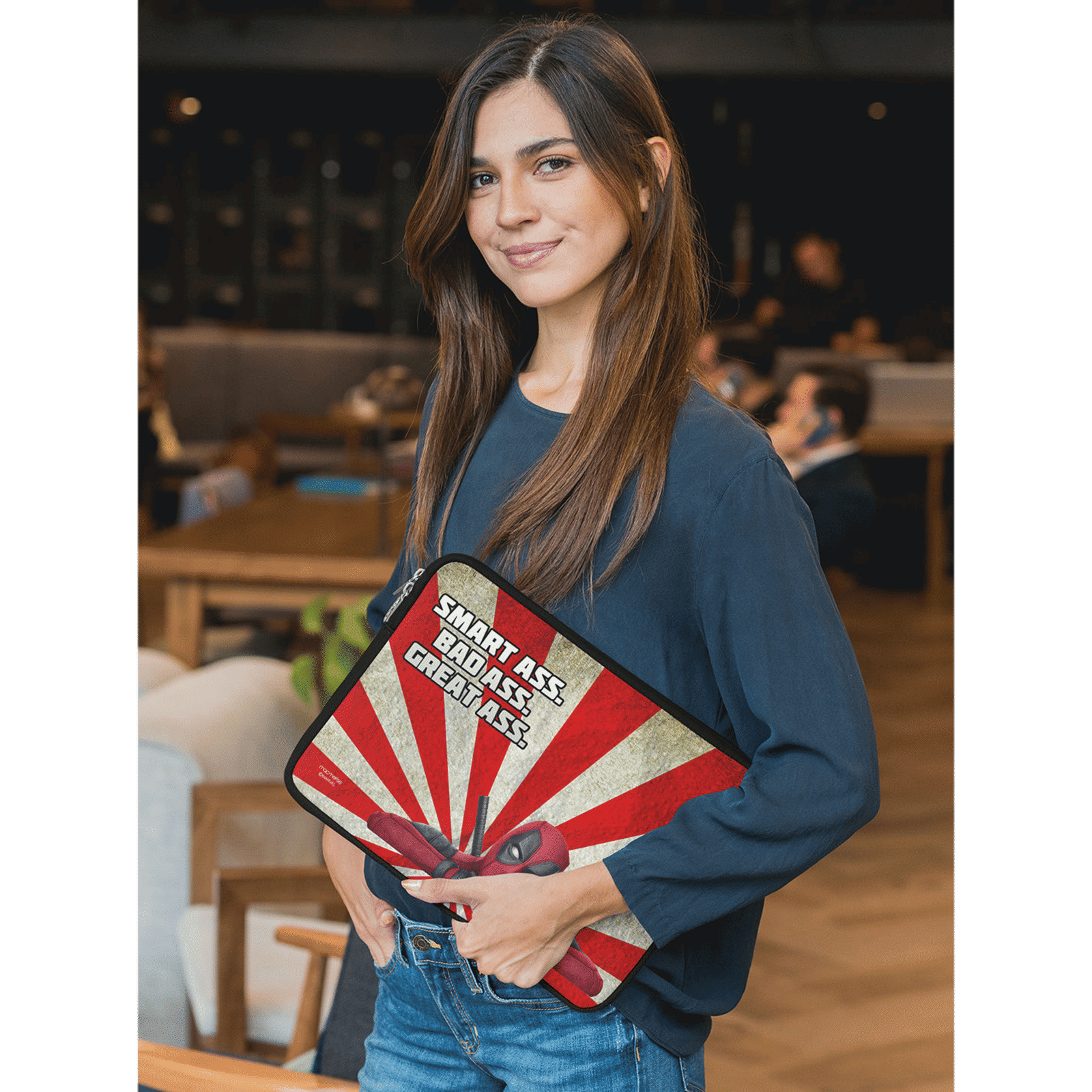 macmerise Smart Ass Deadpool Neoprene Laptop Sleeve for 13 Inch Laptop (Water Resistant, Multi Color)_4