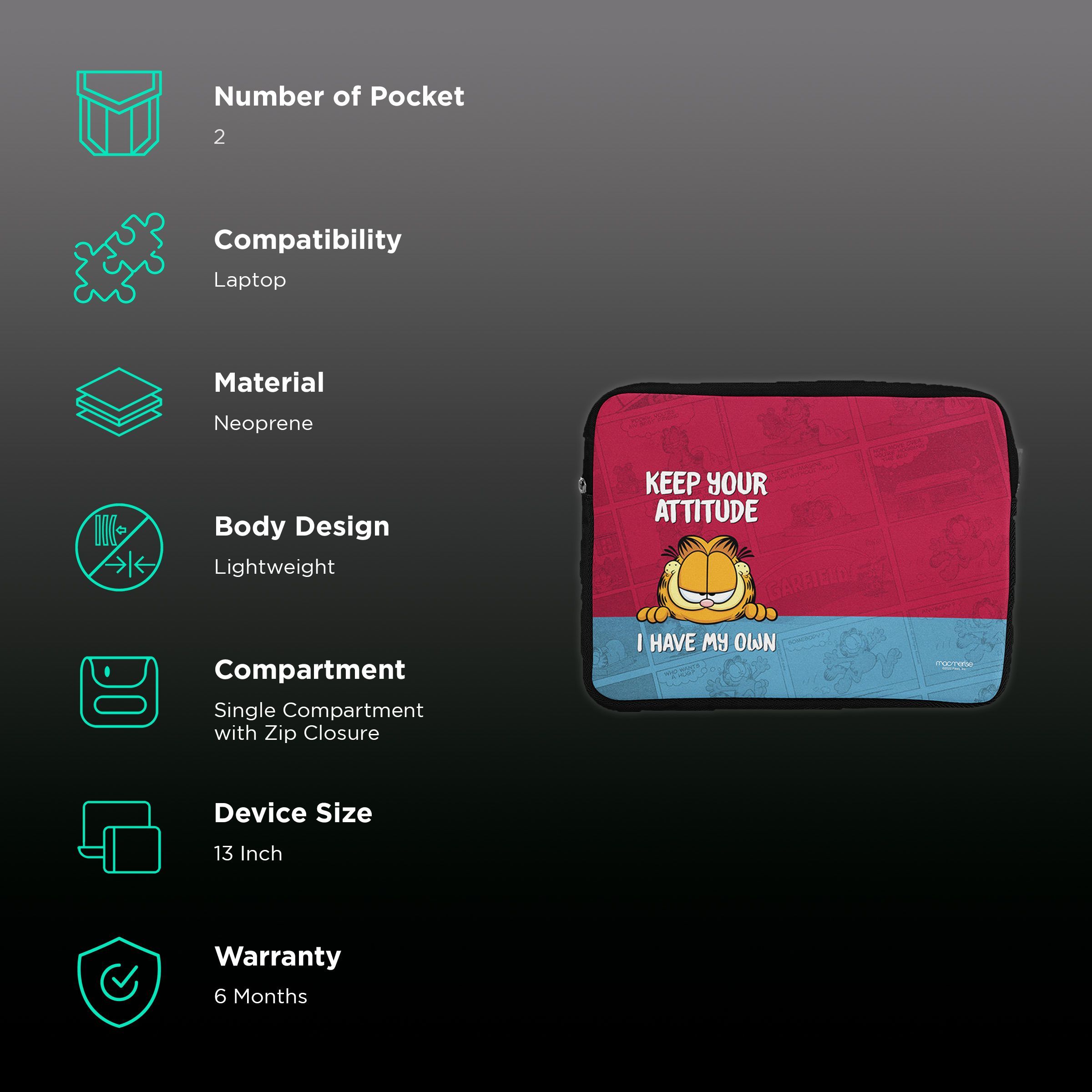 macmerise Attitude Garfield Neoprene Laptop Sleeve for 13 Inch Laptop (Super Sleek & Lightweight, Multi Color)_2