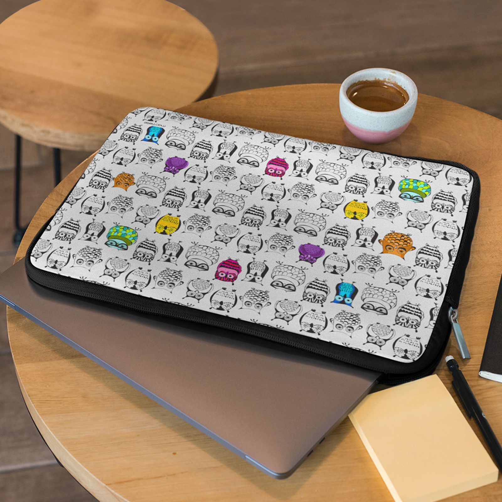 macmerise Owl Art Neoprene Laptop Sleeve for 13 Inch Laptop (Water Resistant, Multi Color)_6