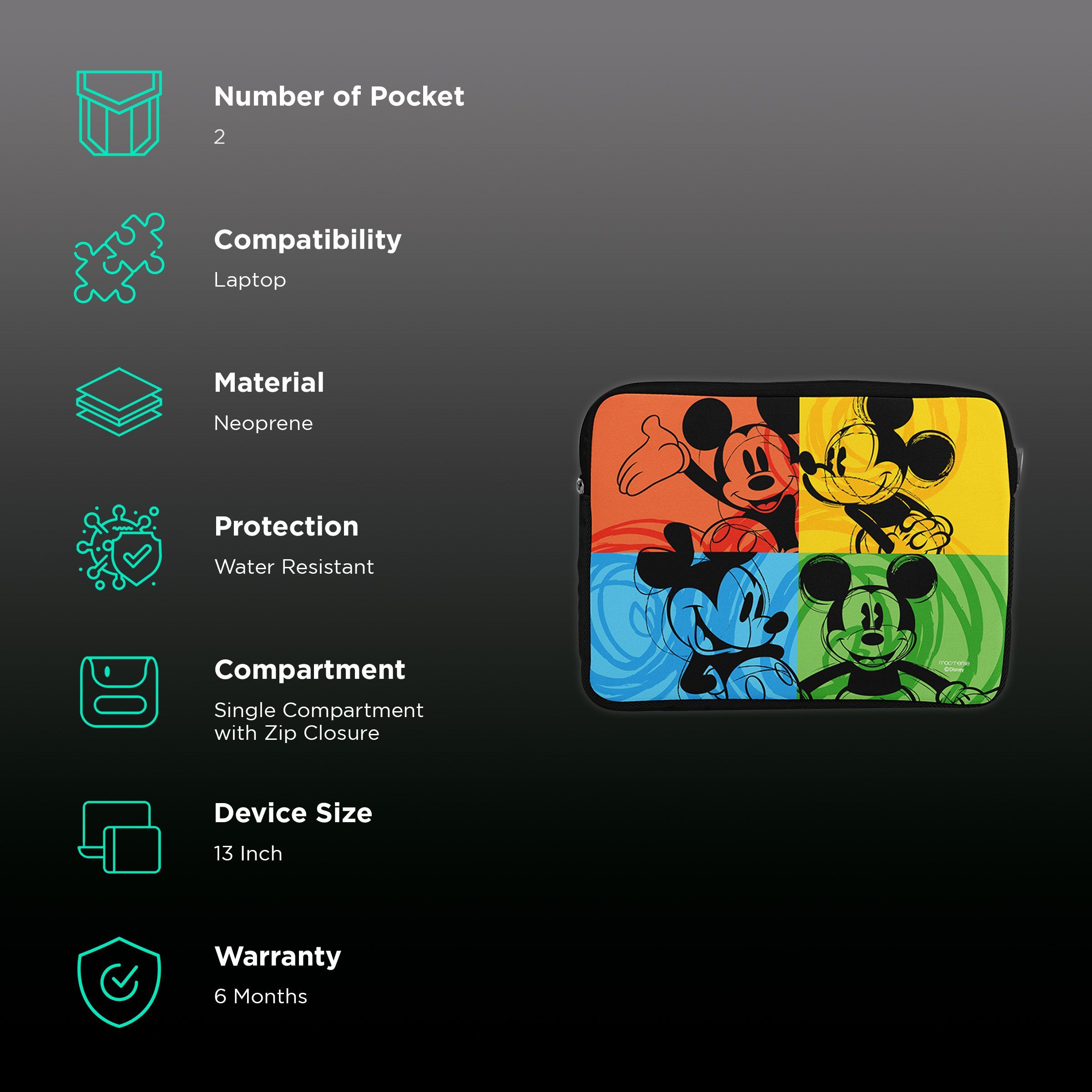 macmerise Shades of Mickey Neoprene Laptop Sleeve for 13 Inch Laptop (Water Resistant, Multi Color)_3