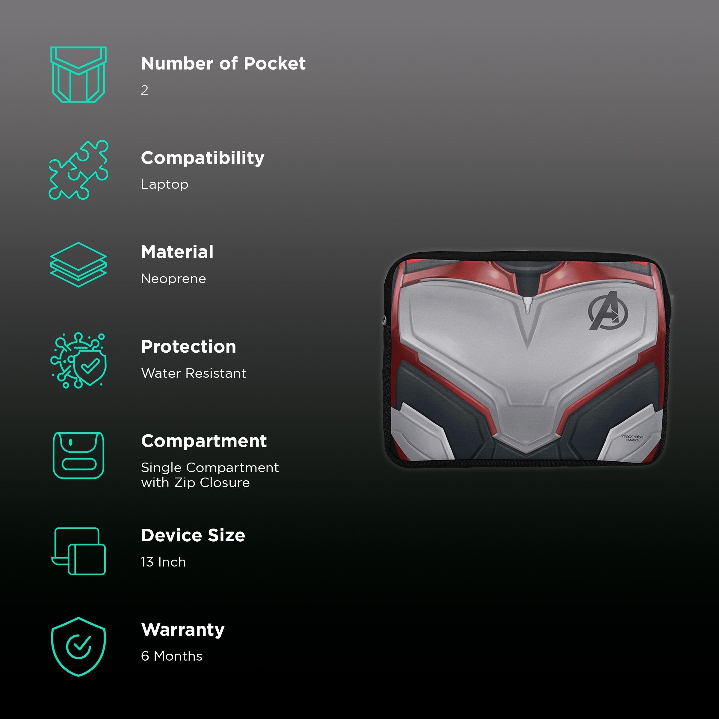 macmerise Avengers Endgame Suit Neoprene Laptop Sleeve for 13 Inch Laptop (Water Resistant, Multi Color)_3