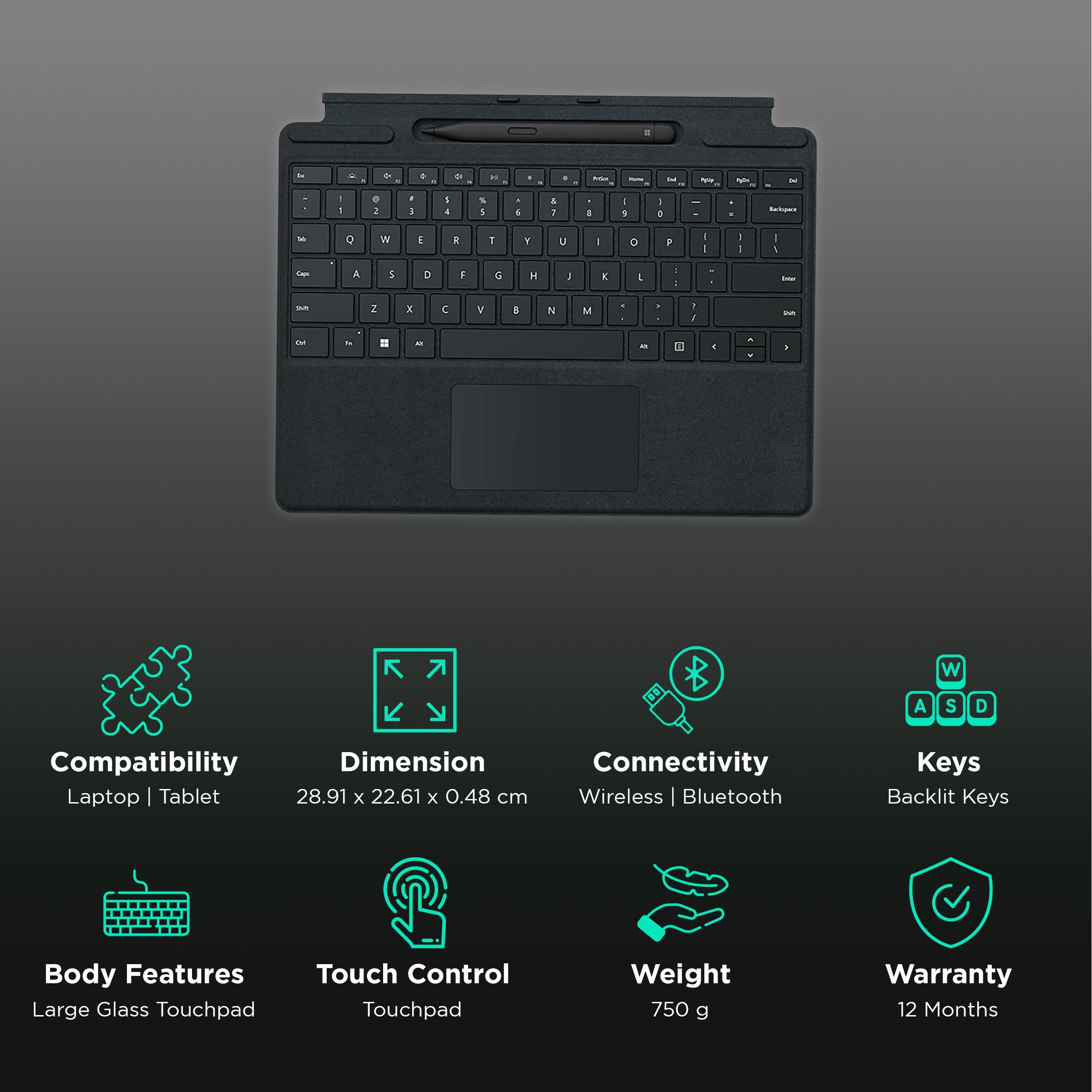 Microsoft Surface Pro Signature Wireless Keyboard with Touchpad (with Slim Pen, Black) Microsoft Surface Pro Signature Wireless Keyboard with Touchpad (with Slim Pen, Black)_2