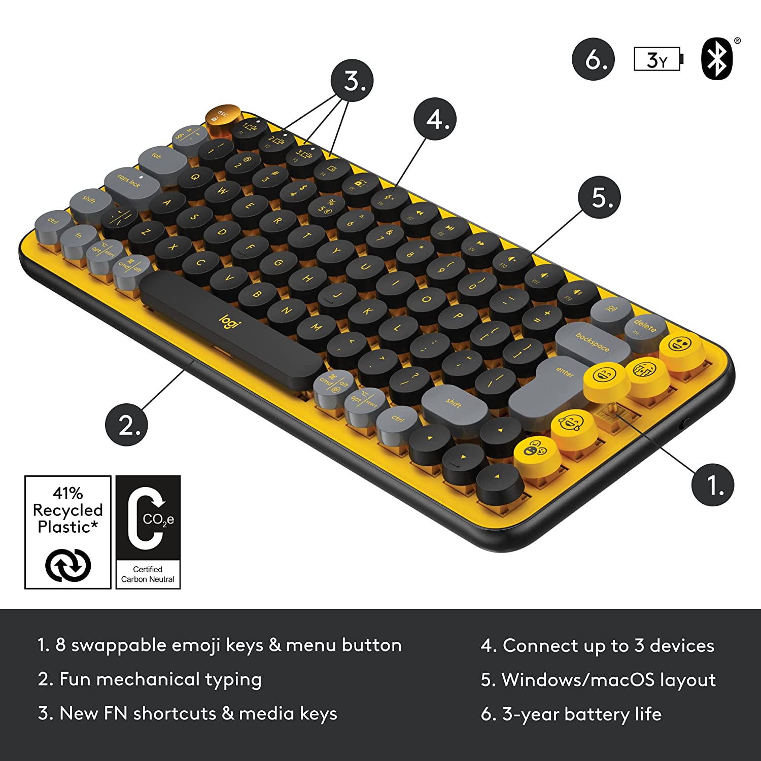 logitech POP Keys Bluetooth 5.1 Wireless Keyboard with Multi Device Connectivity (50 Million Keystrokes, Blast)_13