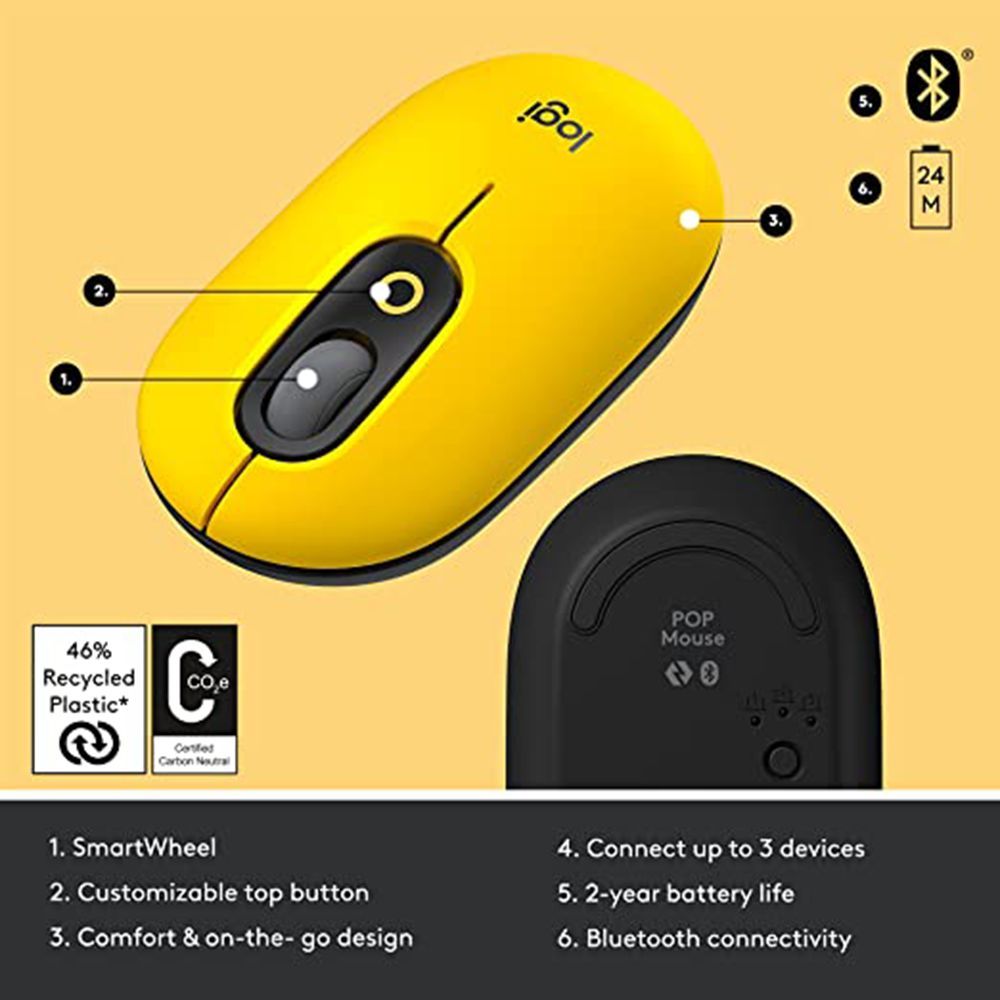 logitech POP Wireless Optical Performance Mouse with Silent Click Buttons (4000 DPI Adjustable, Multi Device Connectivity, Blast)_8