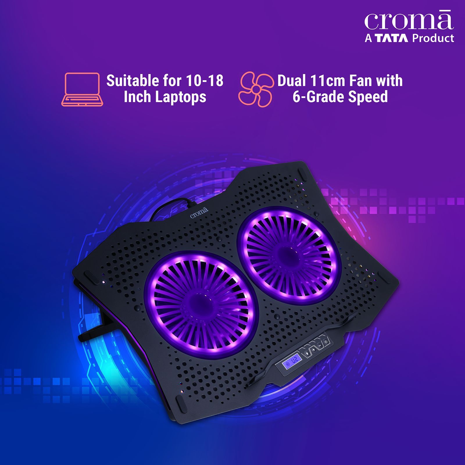 Croma DCX-AA4 Cooling Pad for Laptops upto 18 Inch (RGB LED, Black)_7