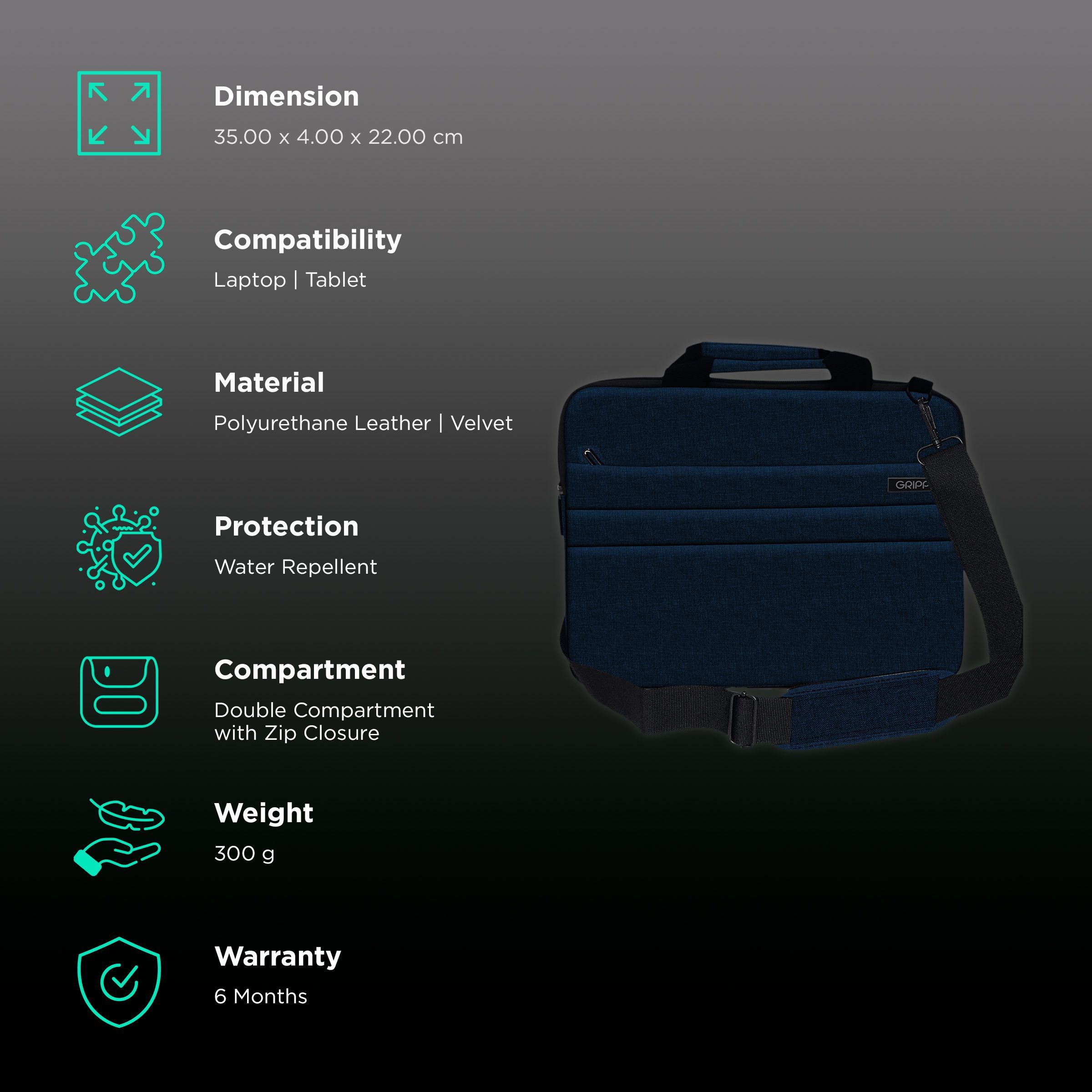 GRIPP Lecon Polyurethane Leather, Velvet Laptop Sleeve for 13.3 & 14 Inch Laptop (Water Repellent, Blue)_3