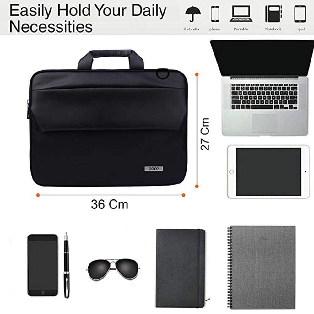 GRIPP Hugo Polyurethane, Nylon, Velvet Laptop Sling Bag for 13.3 & 14 Inch Laptop (Water Repellent, Black)_5