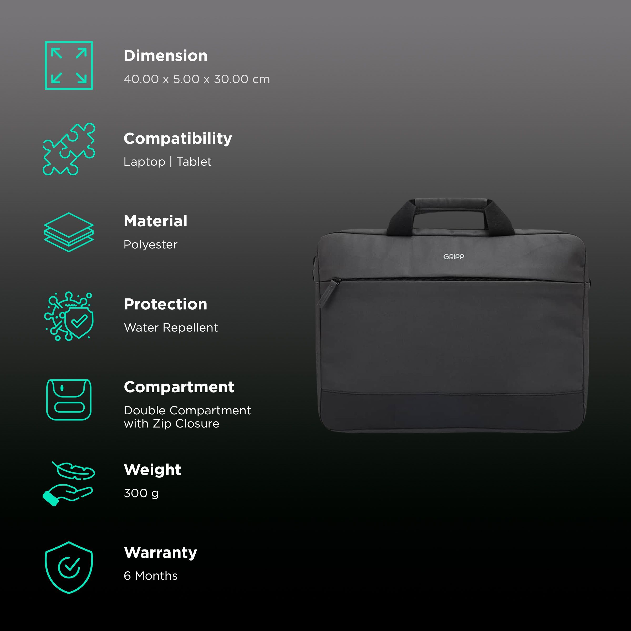 GRIPP Rigon Polyester Laptop Sleeve for 15.6 & 16 Inch Laptop (Water Repellent, Black)_3