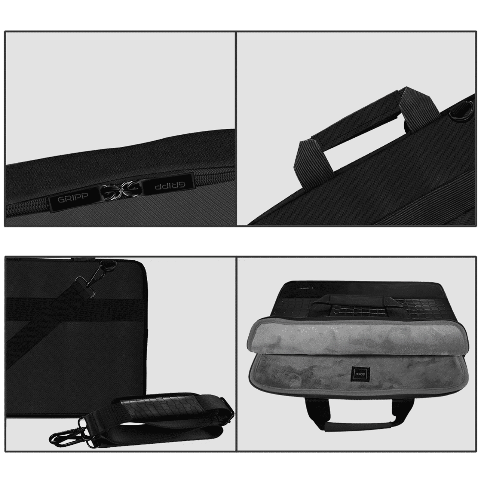 GRIPP Croc Compact Nylon Laptop Sling Bag for 13.3 & 14 Inch Laptop (Water Repellent, Black)_6