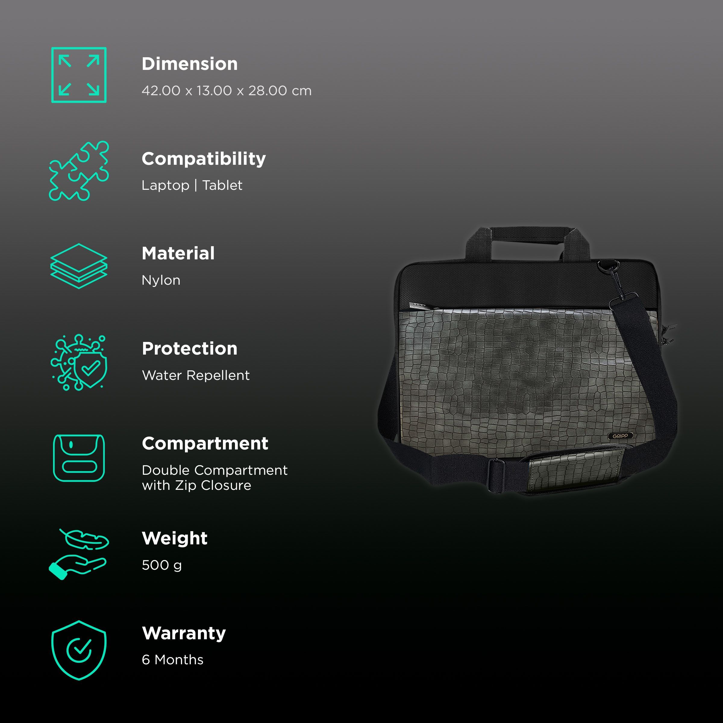 GRIPP Croc Compact Fleet Nylon Laptop Sling Bag for 13.3 & 14 Inch Laptop (Water Repellent, Green)_3