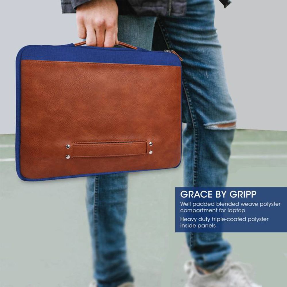 GRIPP Grace Polyester, Polyurethane Leather Laptop Sleeve for 13 & 13.3 Inch Laptop (Water Resistant, Blue/Camel)_5