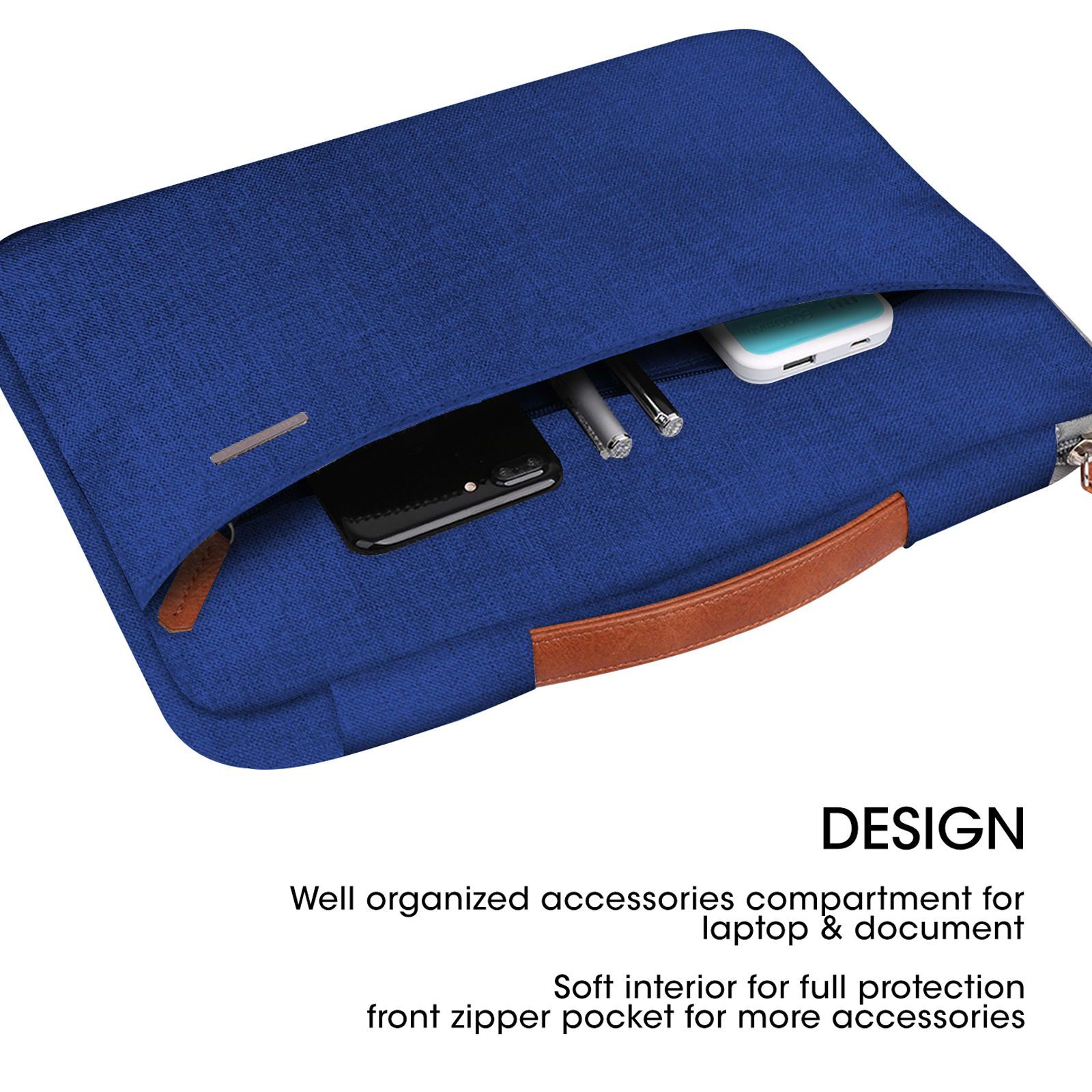 GRIPP Grace Polyester, Polyurethane Leather Laptop Sleeve for 13 & 13.3 Inch Laptop (Water Resistant, Blue/Camel)_4