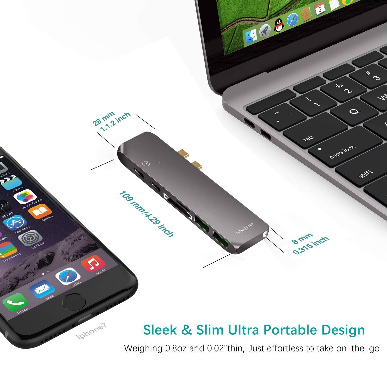 POWERUP 7-in-2 USB 3.0 Type C to USB Type C, USB 3.0 Type A, Thunderbolt 3, HDMI, SD Card Slot, TF Card Multi-Port Hub (Compact & Lightweight, Grey)_8