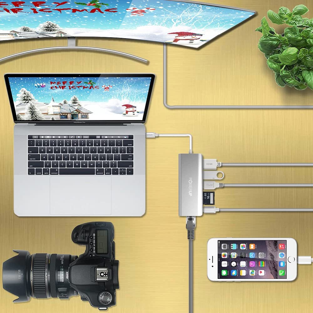 POWERUP Elite PLUS 6-in-1 USB 3.0 Type C to HDMI Type A, USB 3.0 Type A, SD Card Slot, USB 3.0 Type C, LAN Port Multi-Port Adapter (High-Speed Pass-Through Charging, Silver)_4