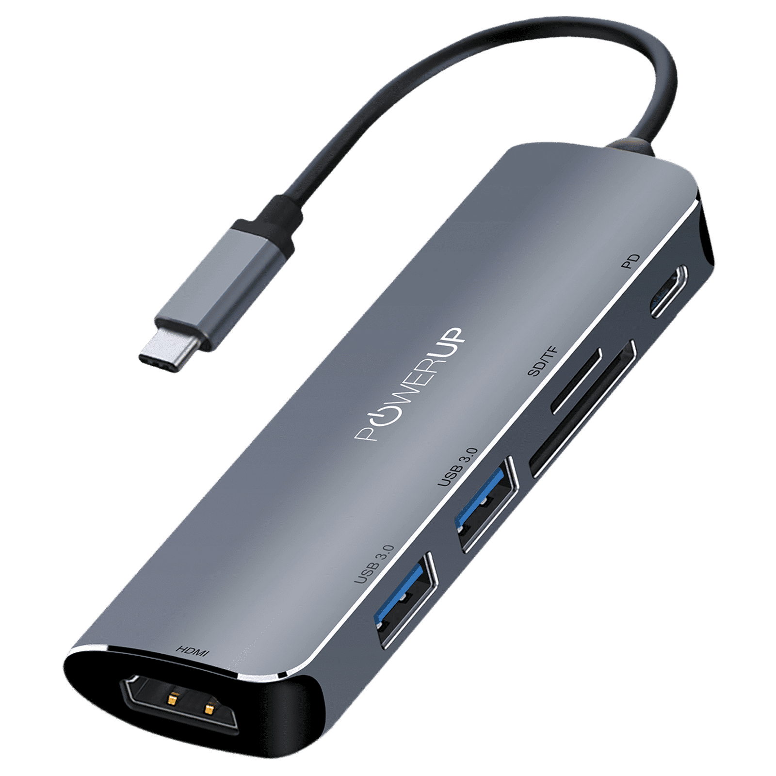 POWERUP Elite NEO 6-in-1 USB 3.0 Type C to USB 3.0 Type A, HDMI Type A, SD Card Slot, TF Card, USB 3.0 Type C Multi-Port Hub (40 Gbps Hi-Speed Data Transfer, Gun Metal)_1