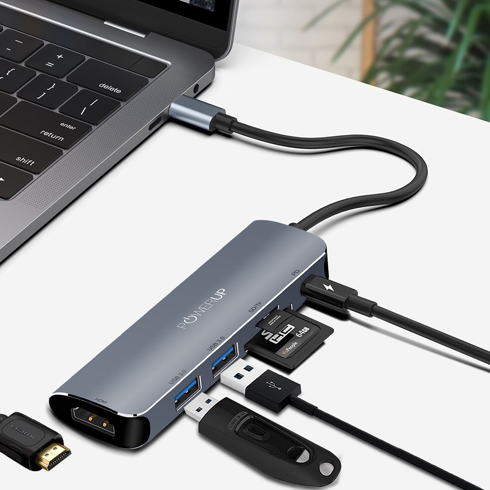 POWERUP Elite NEO 6-in-1 USB 3.0 Type C to USB 3.0 Type A, HDMI Type A, SD Card Slot, TF Card, USB 3.0 Type C Multi-Port Hub (40 Gbps Hi-Speed Data Transfer, Gun Metal)_7