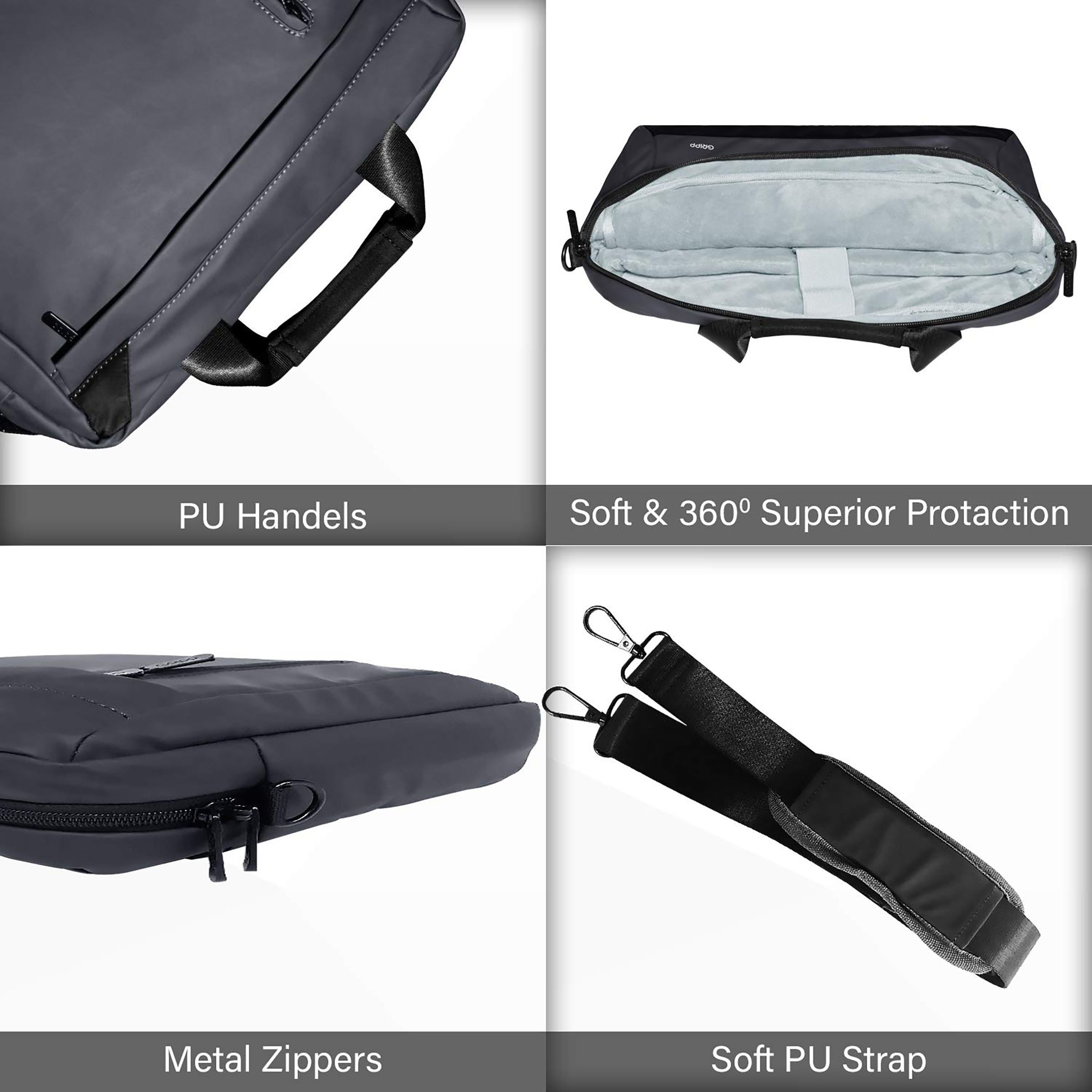 GRIPP Ribana Nylon Laptop Sling Bag for 13.3 & 14 Inch Laptop (3 Layers Protection, Grey)_6