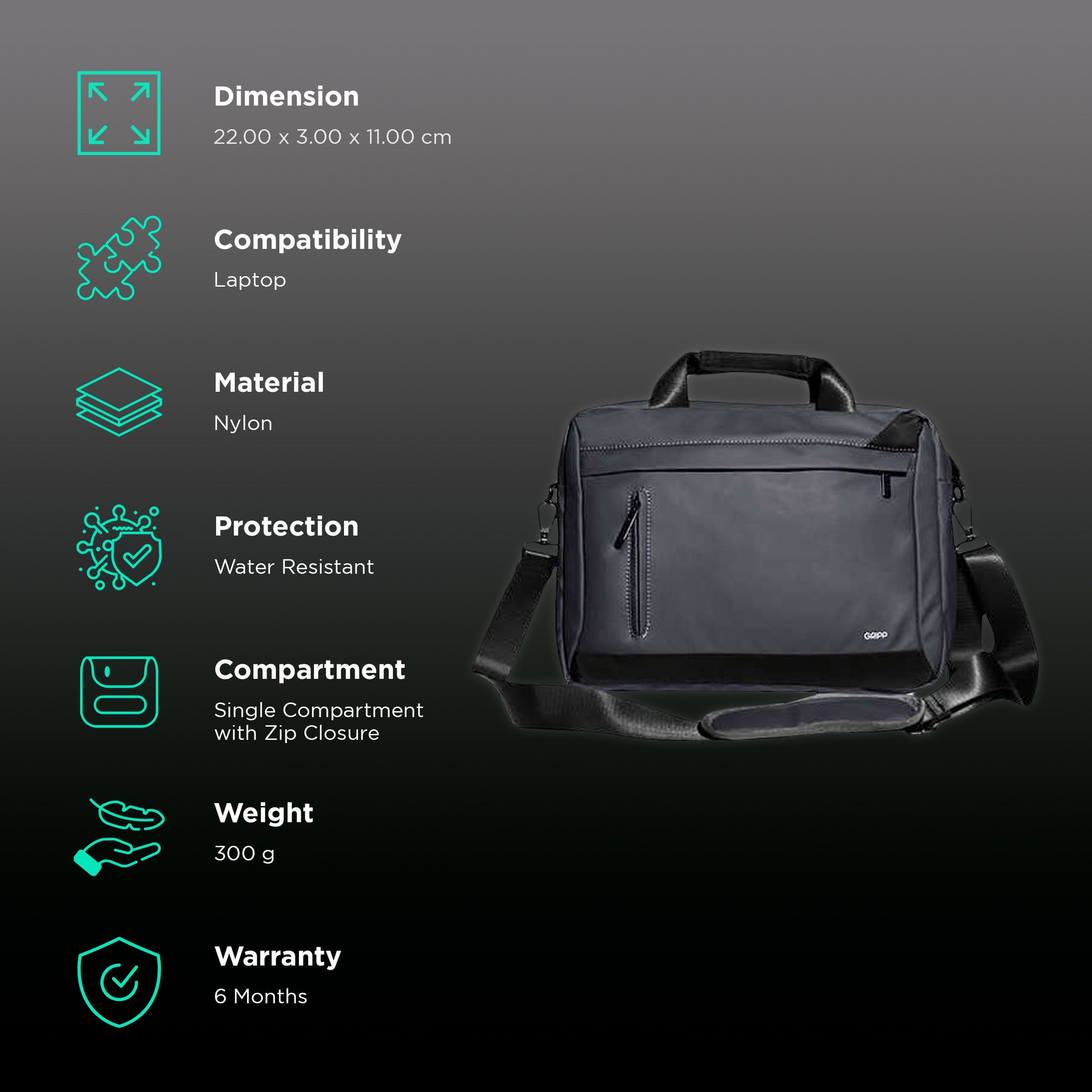 GRIPP Ribana Nylon Laptop Sling Bag for 13.3 & 14 Inch Laptop (3 Layers Protection, Grey)_3