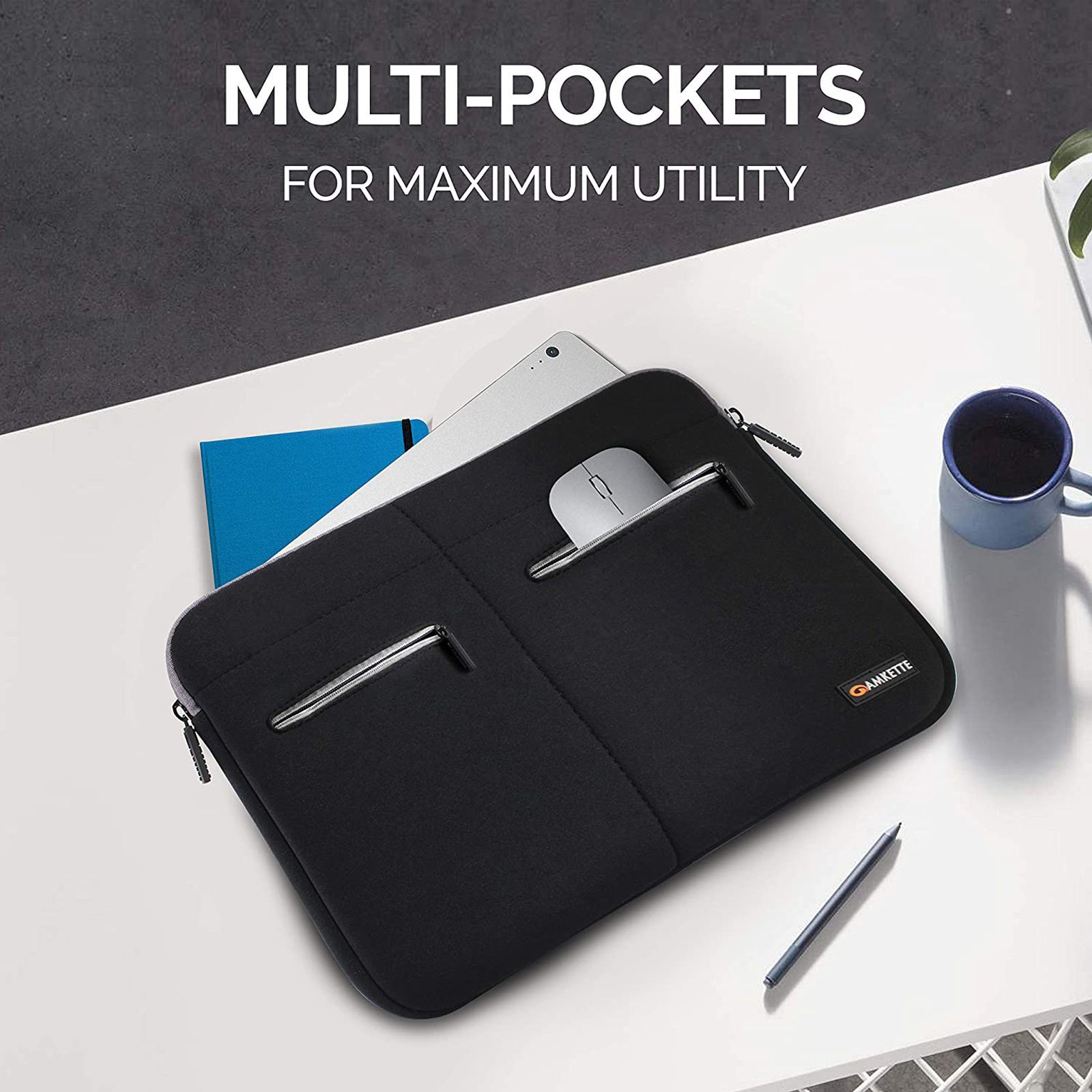 AMKETTE Neo Case MP 450 Neoprene Laptop Sleeve for 14 Inch Laptop (Water Resistant, Black/Grey)_5