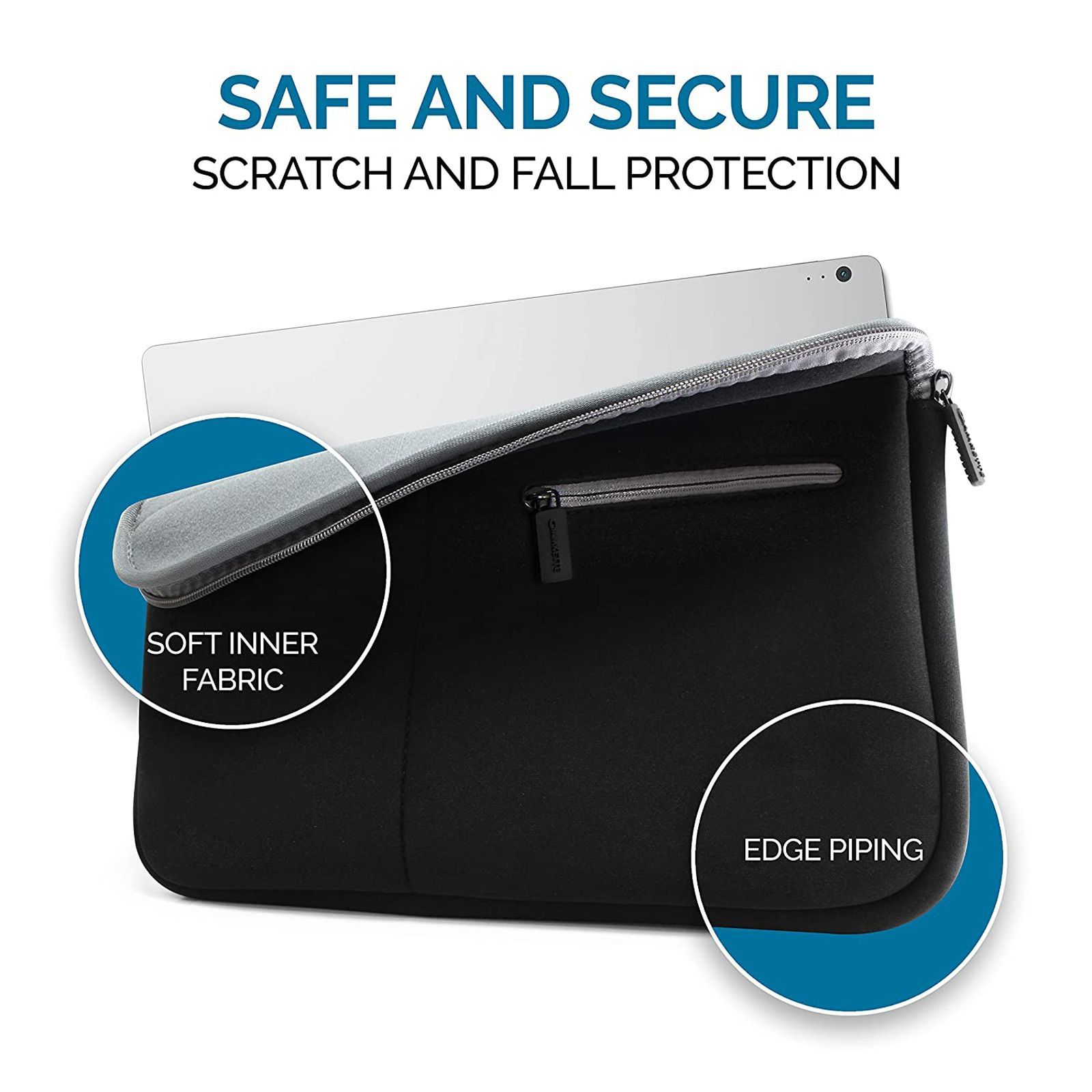 AMKETTE Neo Case MP 450 Neoprene Laptop Sleeve for 14 Inch Laptop (Water Resistant, Black/Grey)_3