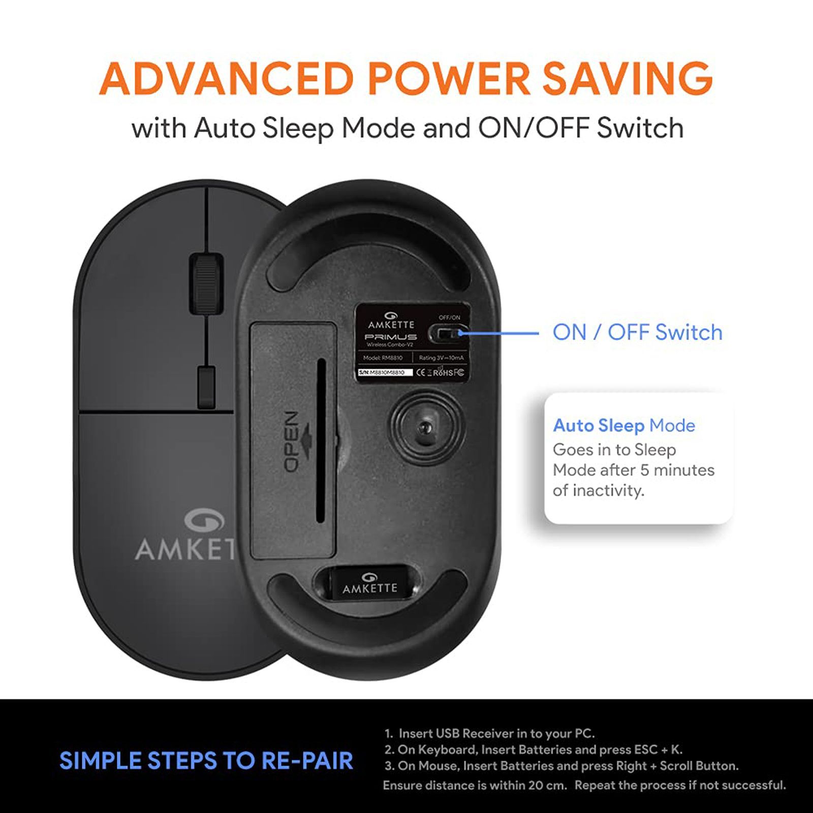 AMKETTE Primus V2 Wireless Keyboard & Mouse Combo (1600 DPI Adjustable, Advanced Wireless Protocol, Black) AMKETTE Primus V2 Wireless Keyboard & Mouse Combo (1600 DPI Adjustable, Advanced Wireless Protocol, Black)_7