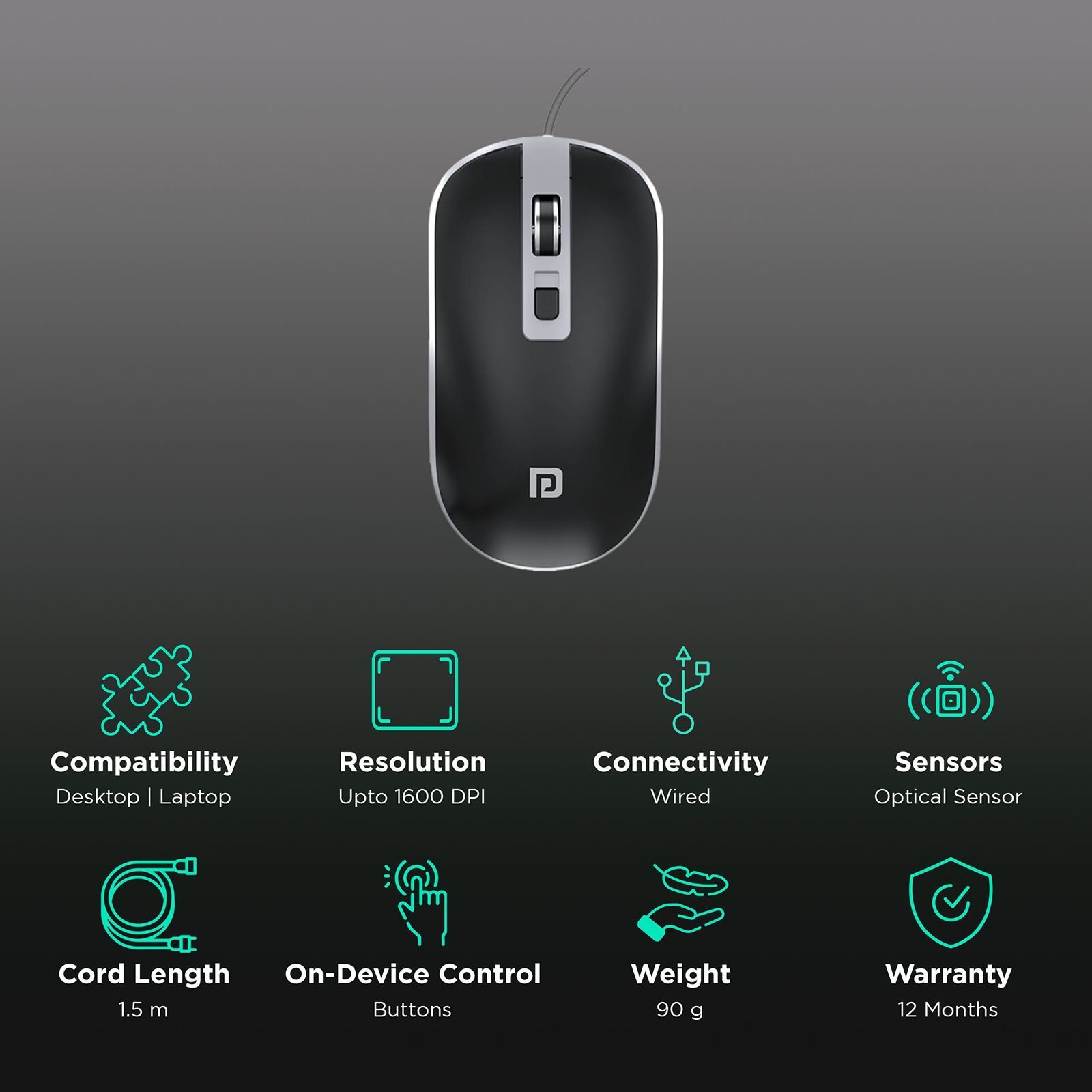 Portronics Toad 21 Wired USB Optical Mouse (Compatible With Any Operating System, POR 1479, Black) Portronics Toad 21 Wired USB Optical Mouse (Compatible With Any Operating System, POR 1479, Black)_2